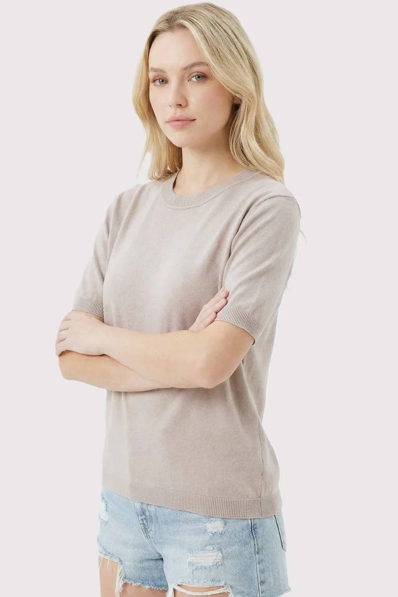 Grey Crew Neck Solid Sweater - Image 2
