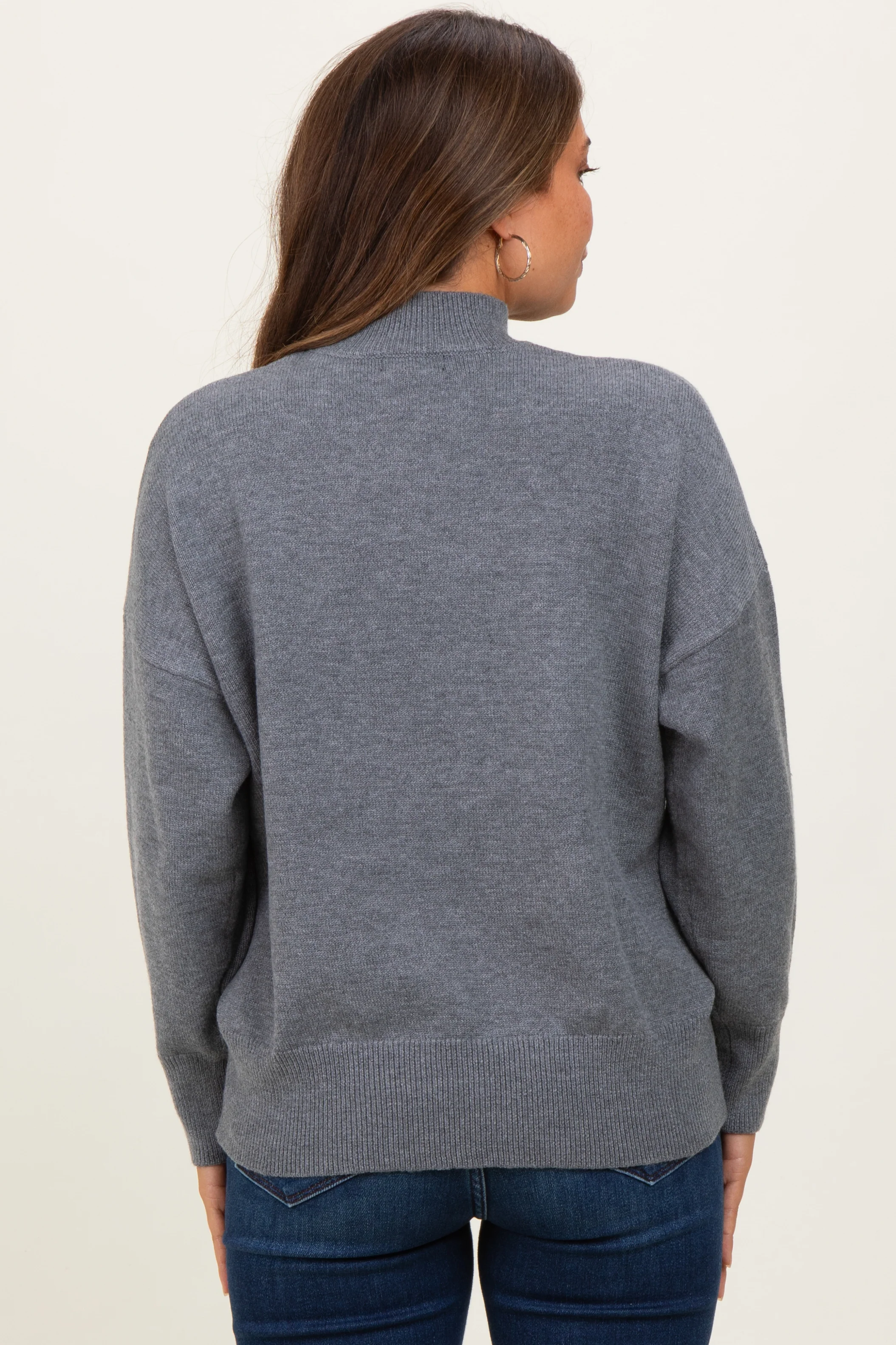 Grey Front Seam Mock Neck Maternity Sweater - Image 3