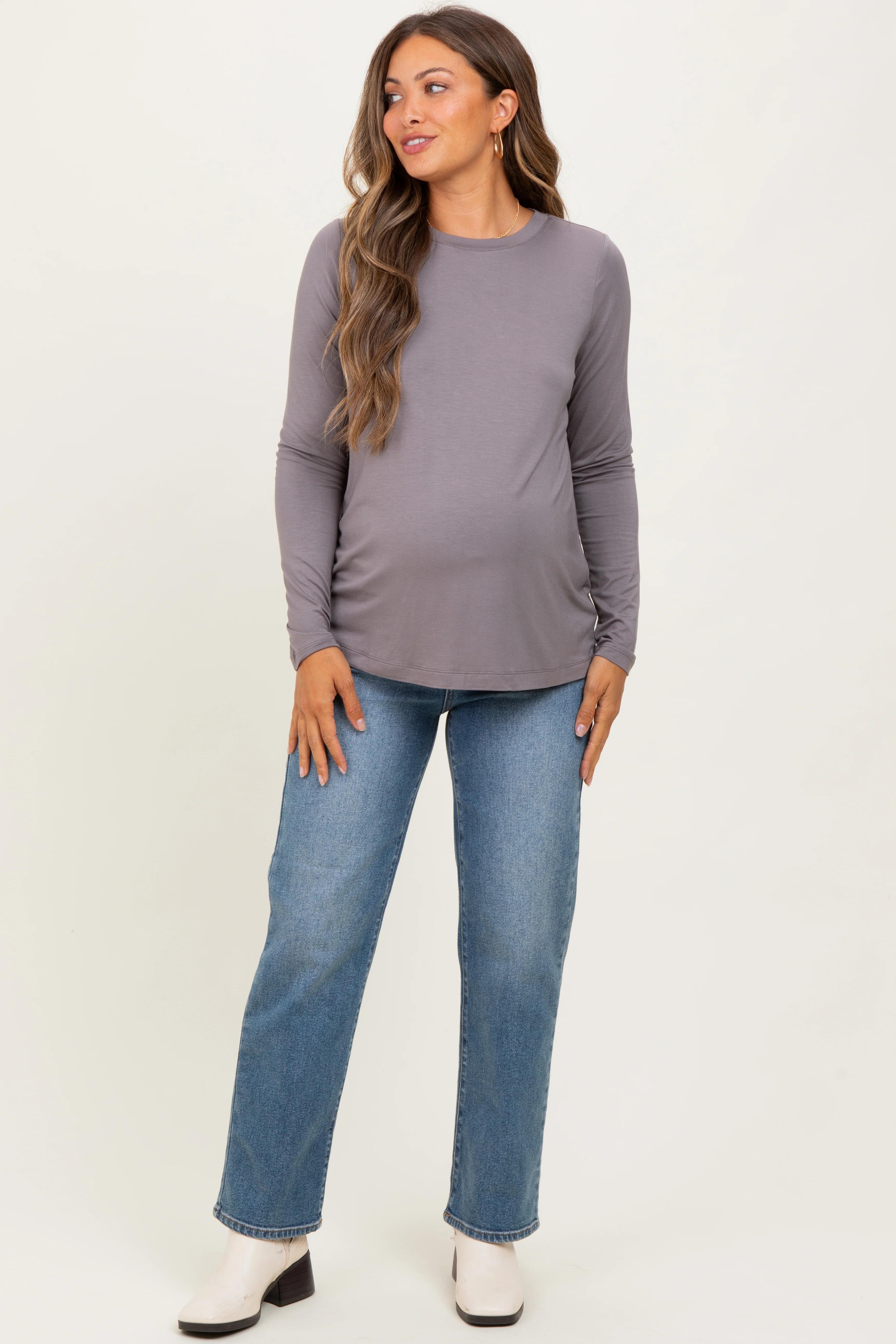 Grey Long Sleeve Maternity Top - Image 2