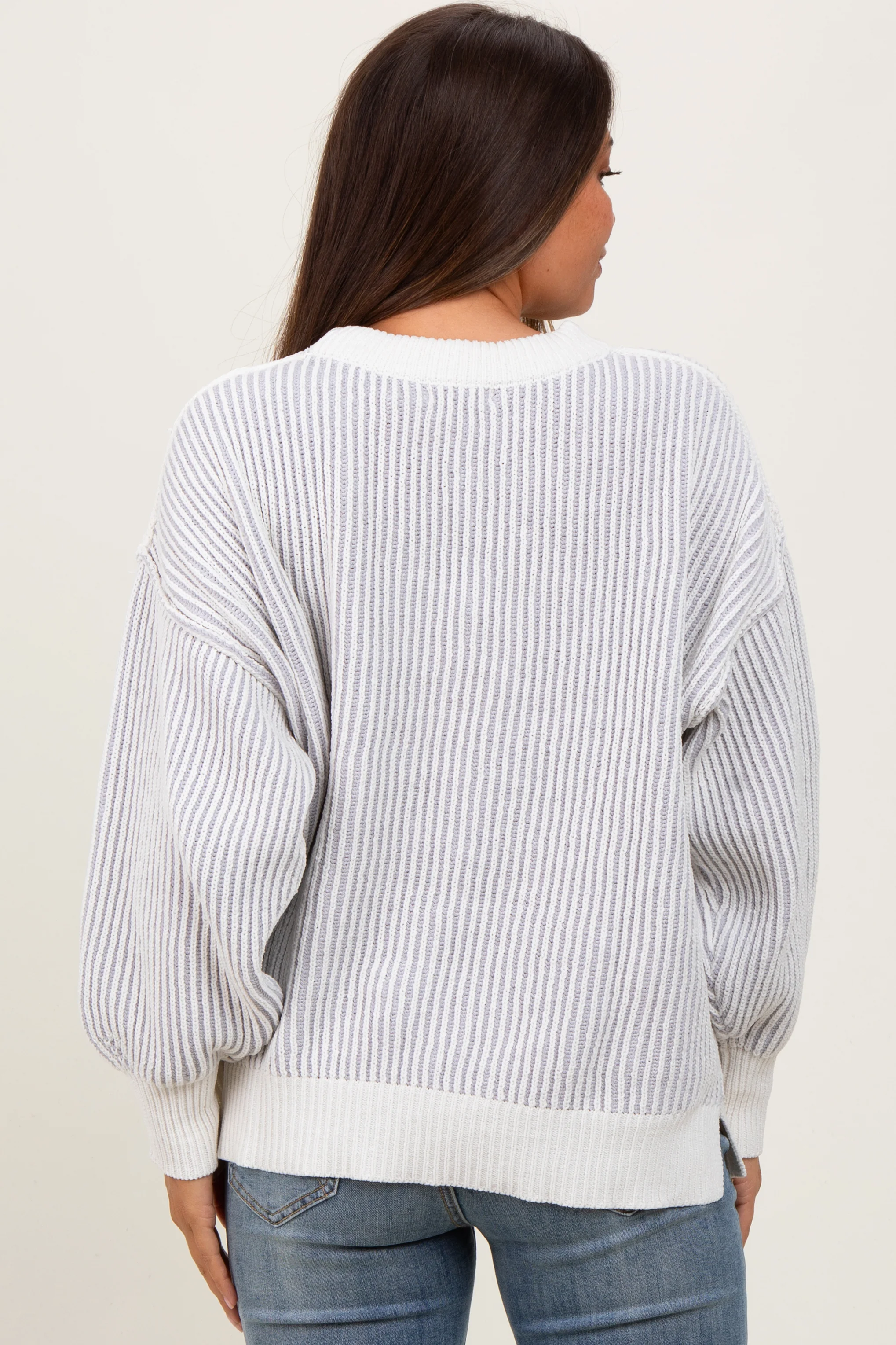 Grey Ribbed Balloon Sleeve Maternity Sweater - Image 3