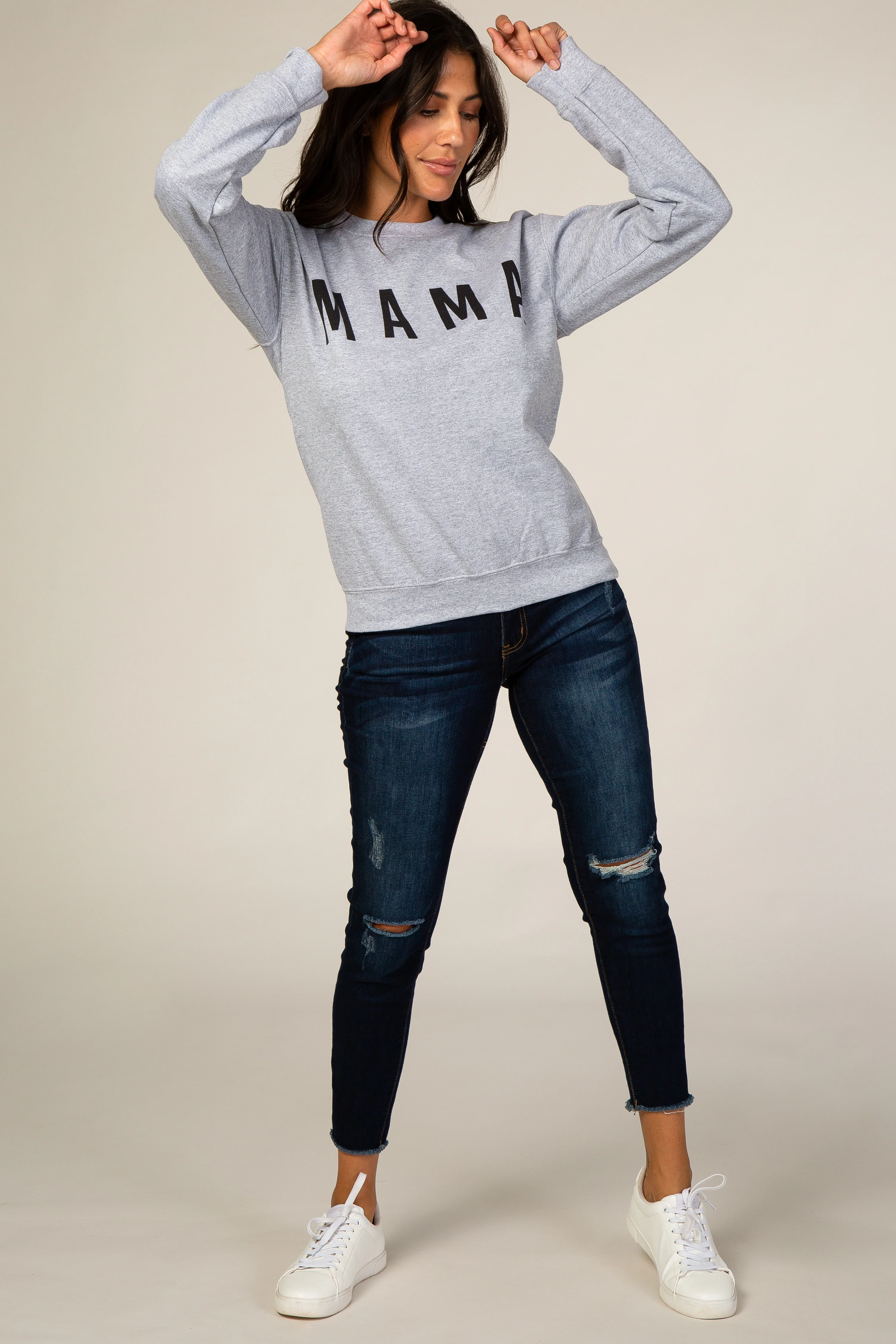 Grey Screen Print Mama Pullover Sweatshirt - Image 2