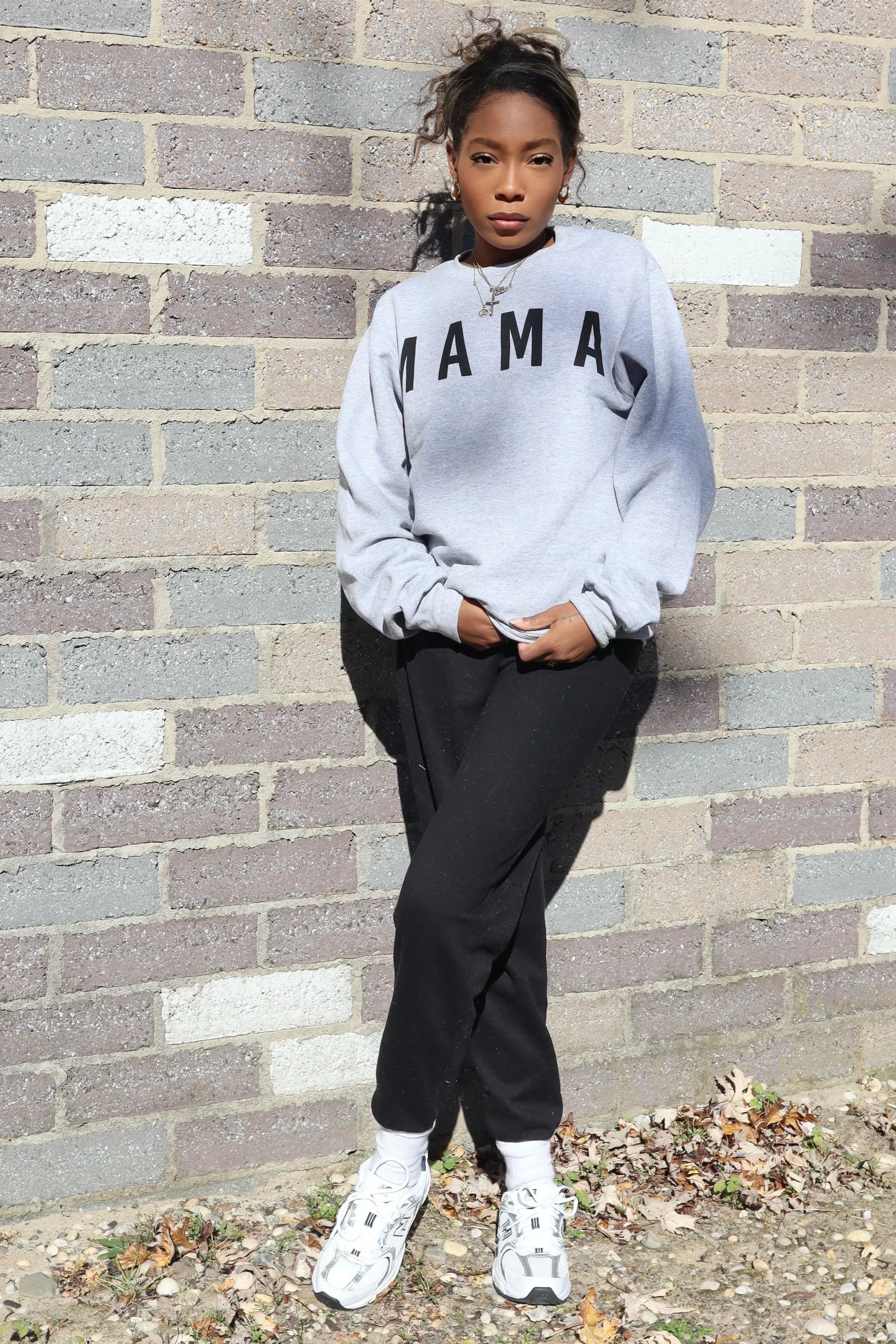 Grey Screen Print Mama Pullover Sweatshirt - Image 7