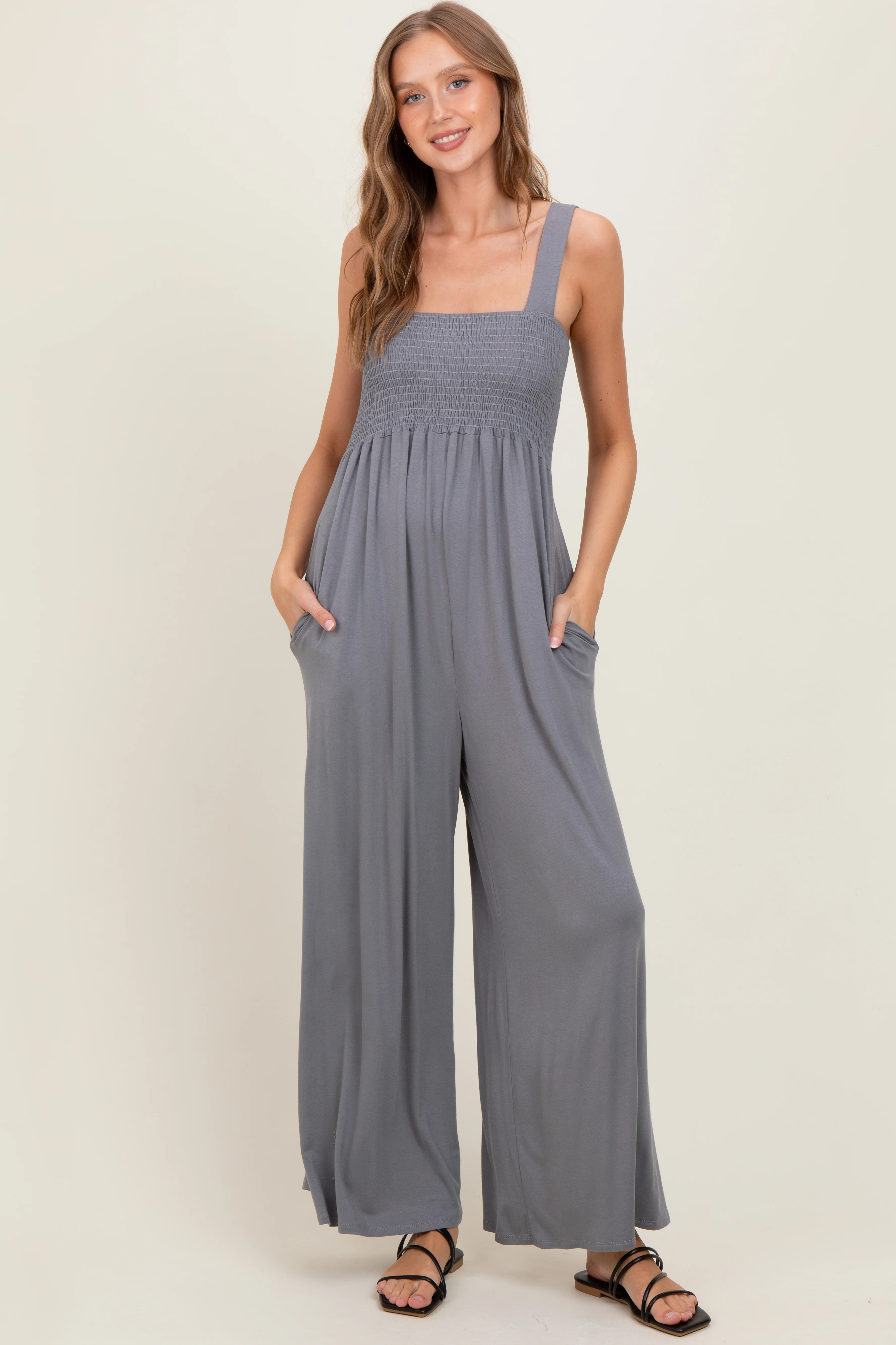 Grey Sleeveless Wide Leg Maternity Jumpsuit - Image 4