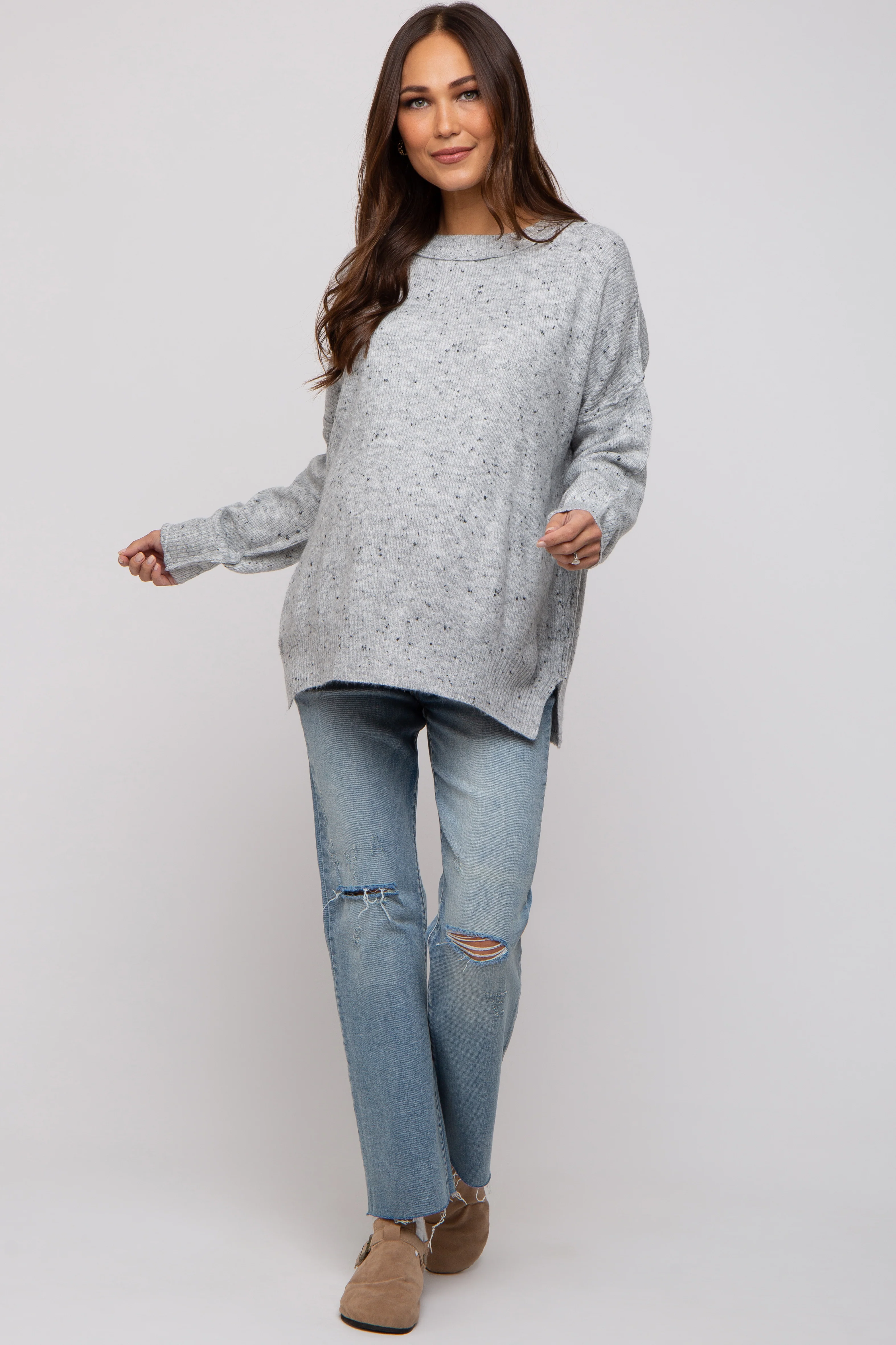 Grey Speckled Knit Maternity Sweater - Image 4