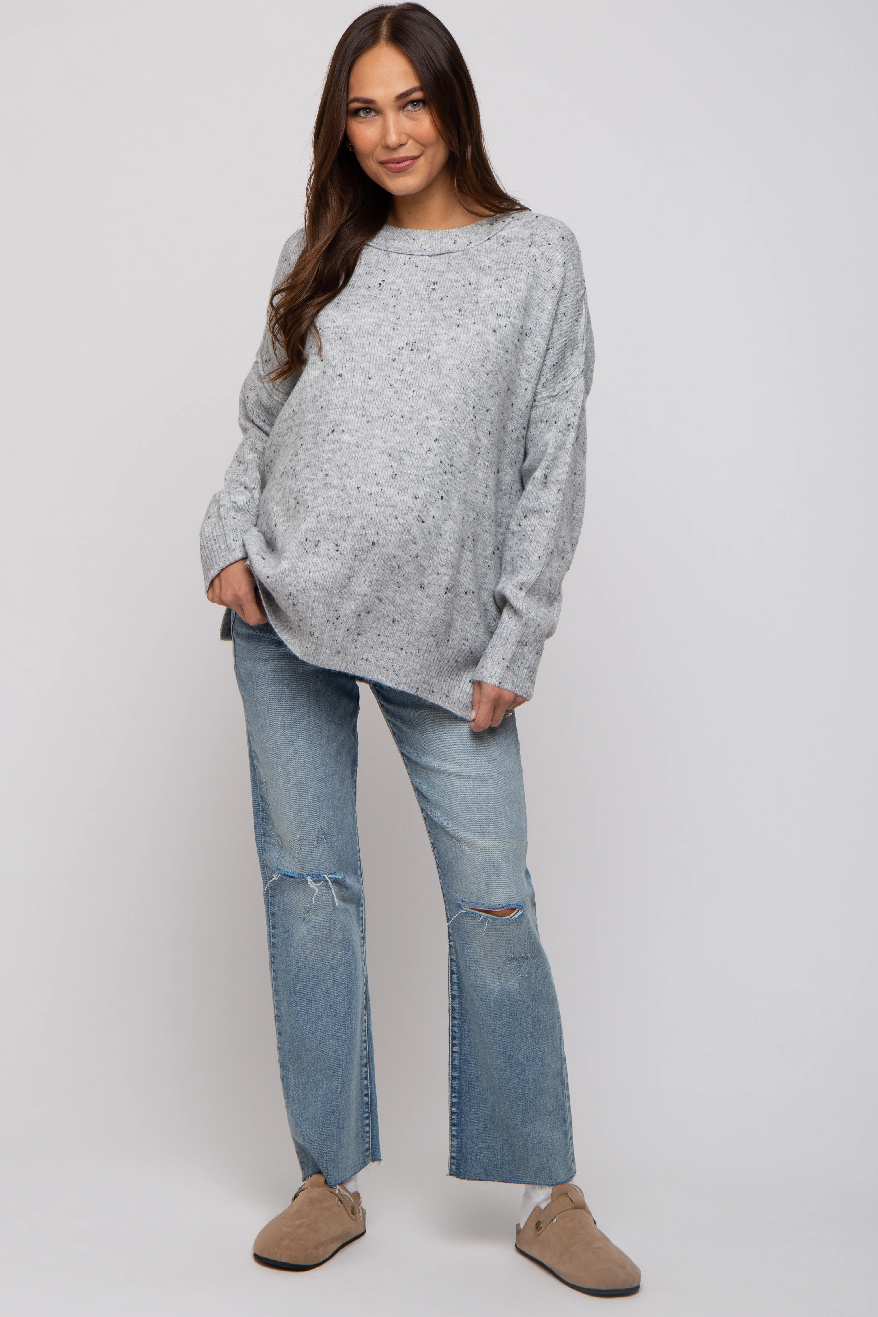 Grey Speckled Knit Maternity Sweater - Image 5