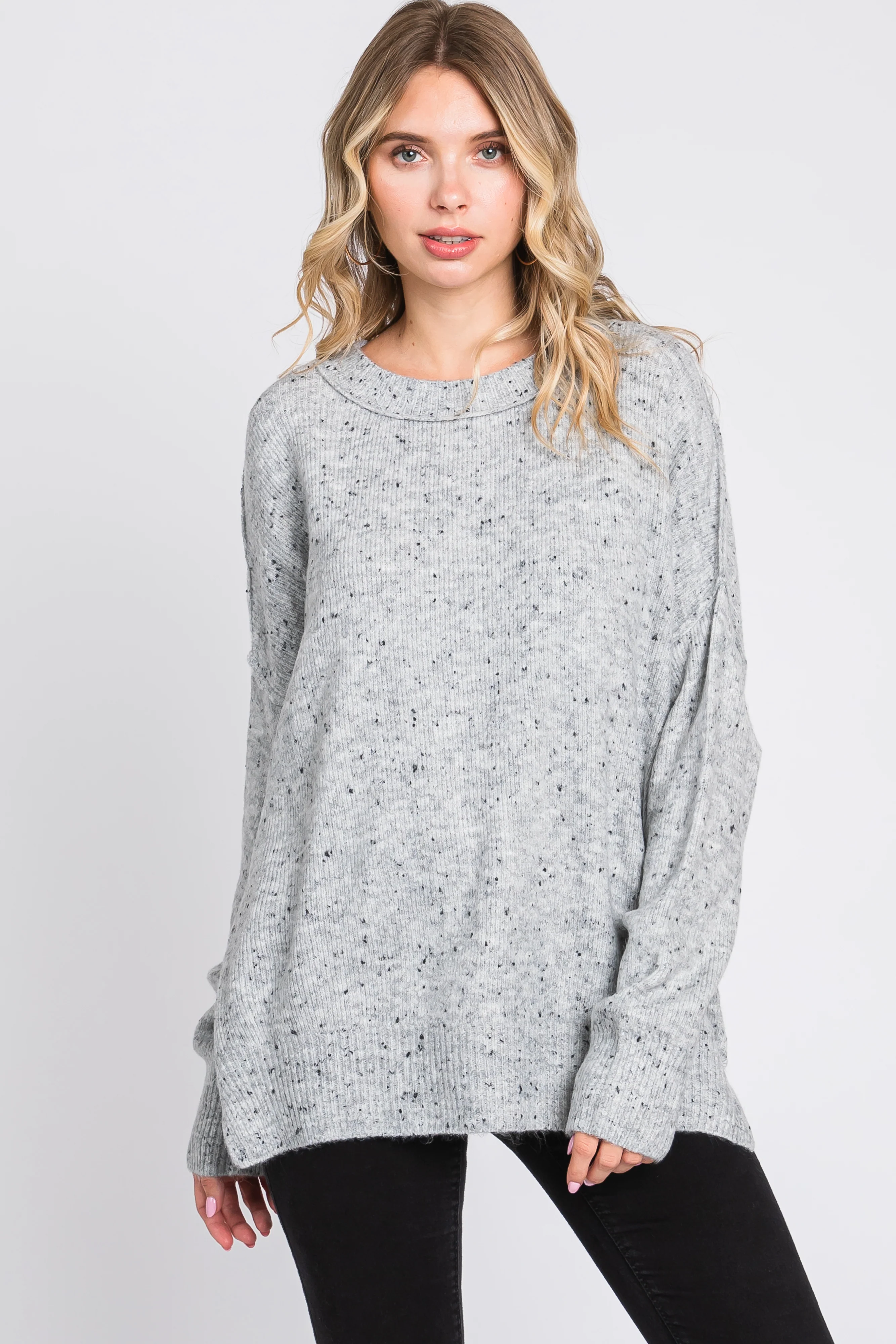 Grey Speckled Knit Maternity Sweater - Image 6