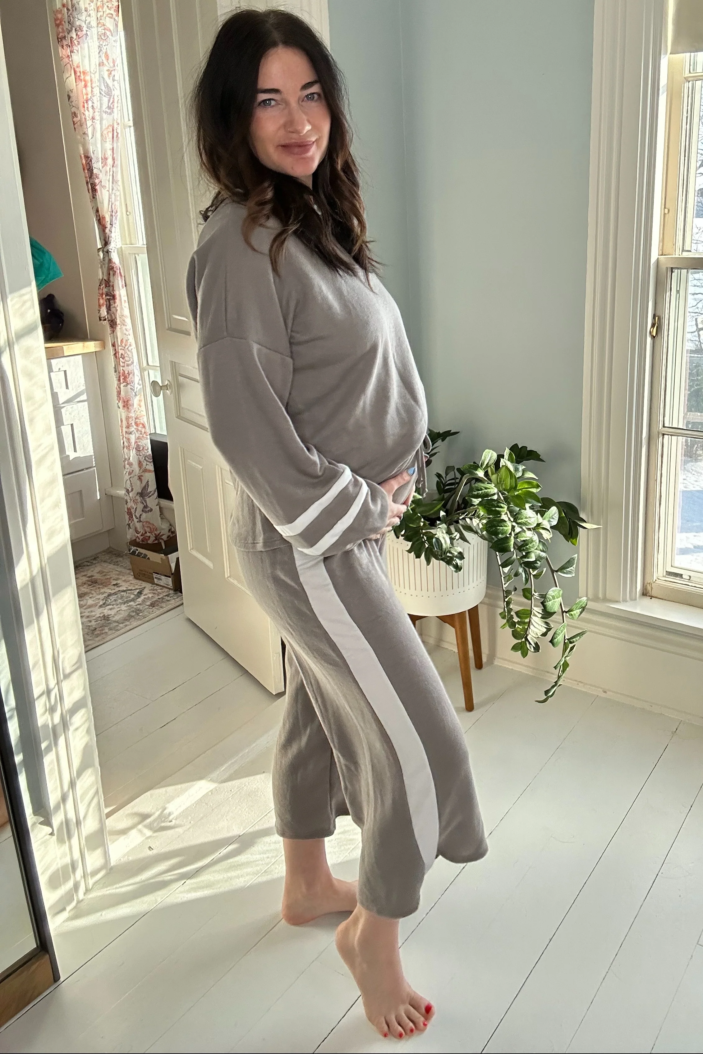 Grey Striped Long Sleeve Maternity Set - Image 4
