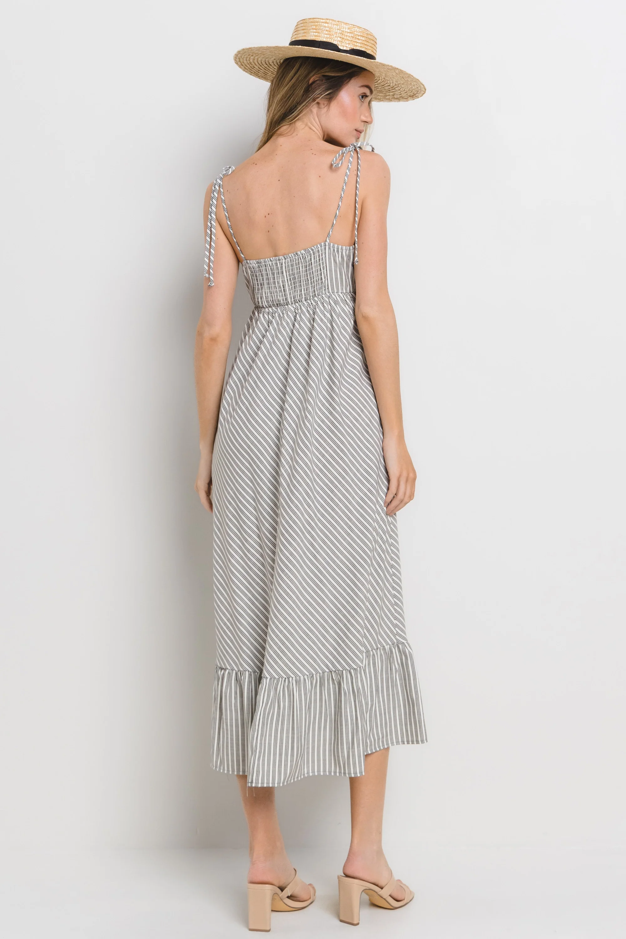 Grey Striped Tie Strap Maxi Dress - Image 3