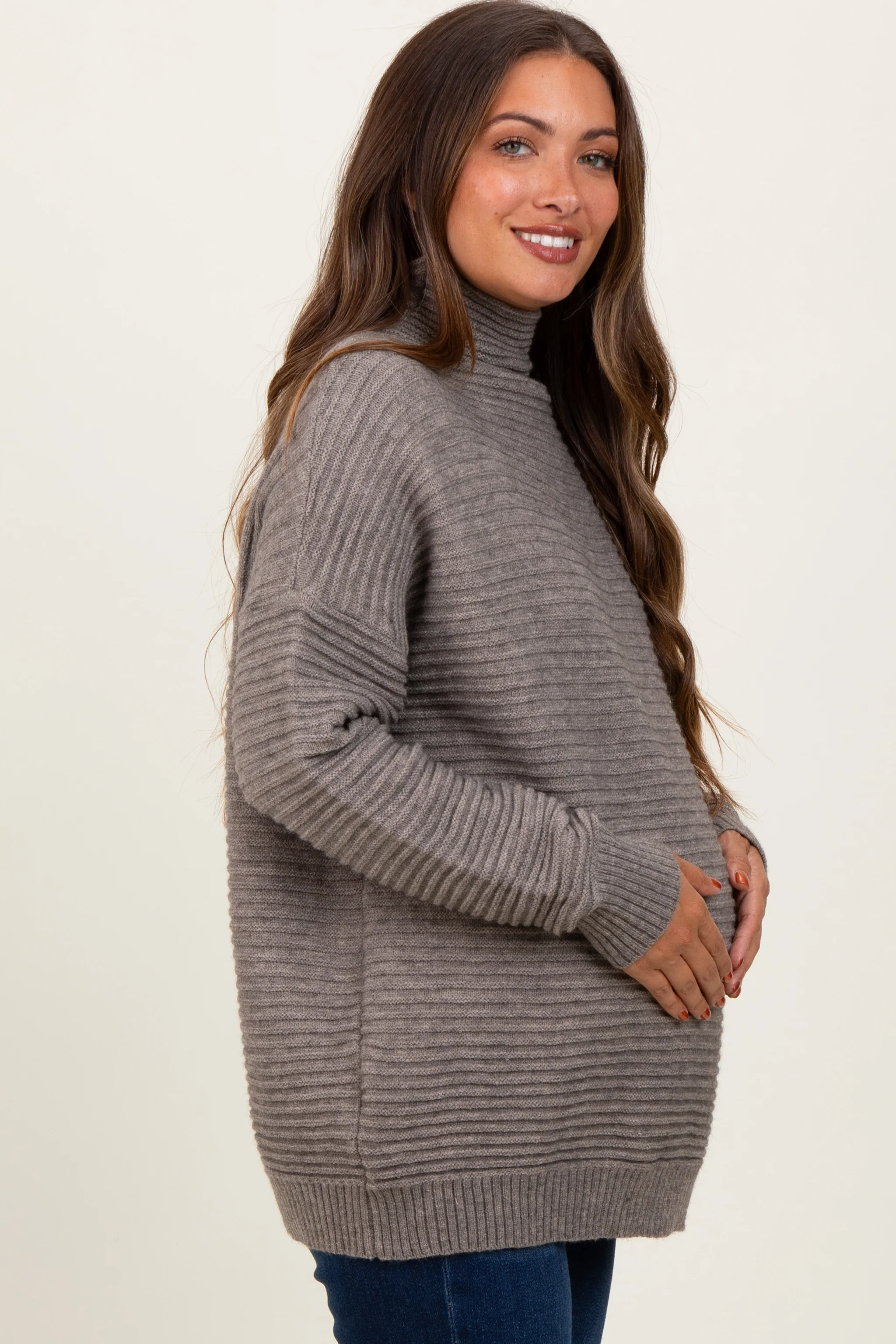 Grey Turtleneck Maternity Sweater - Image 3