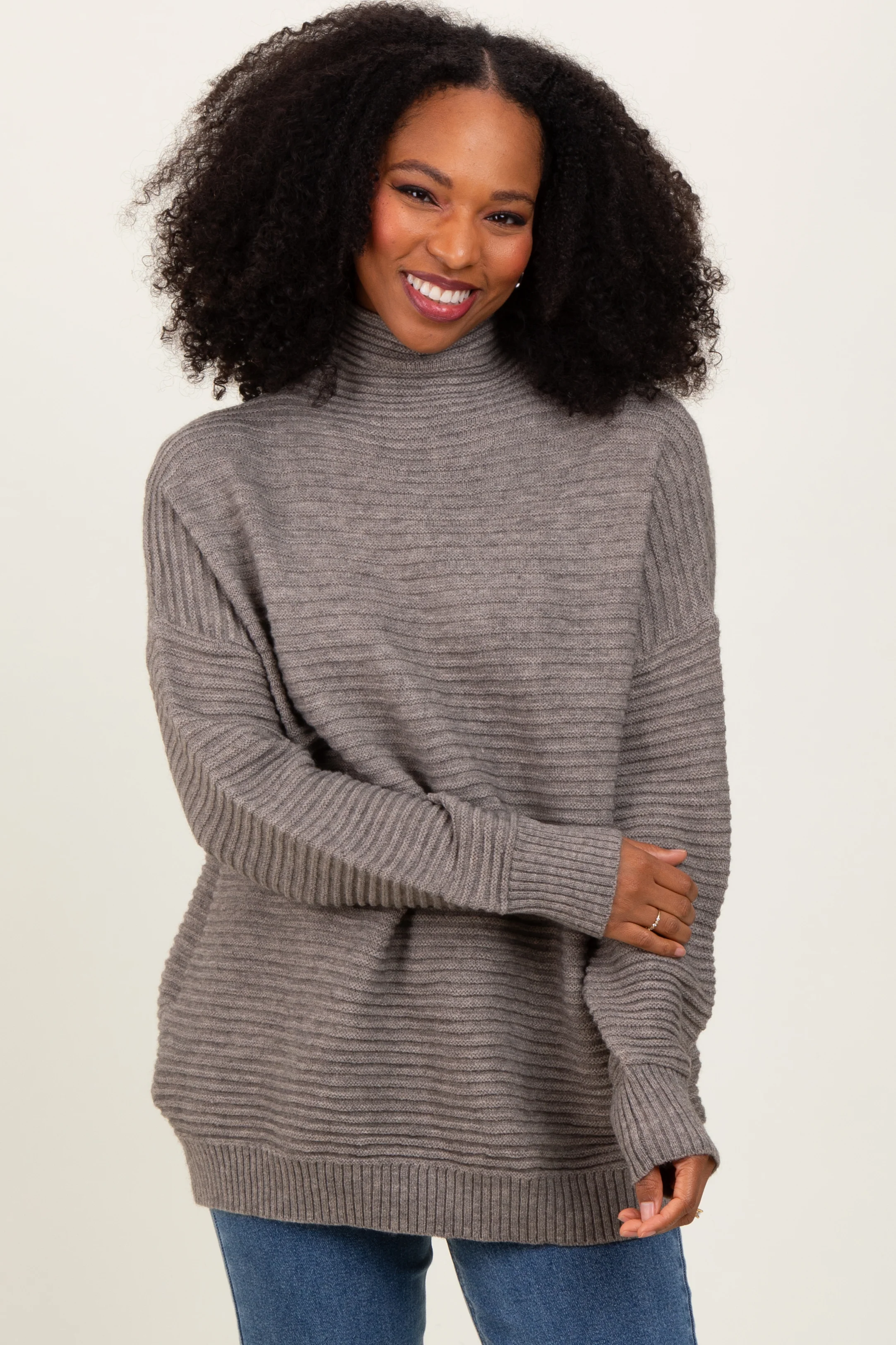 Grey Turtleneck Maternity Sweater - Image 5