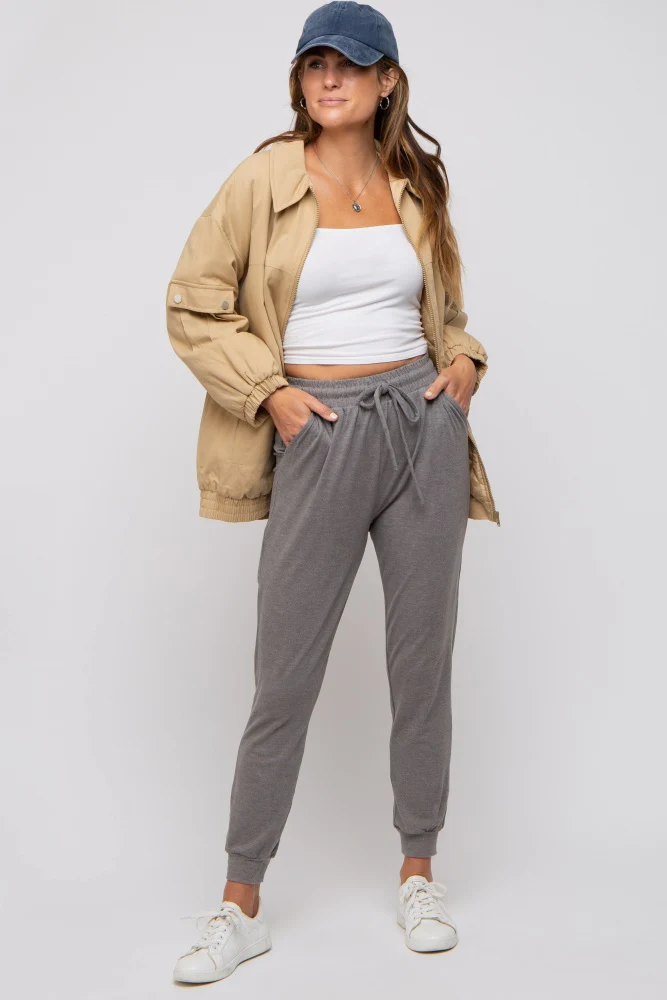 Grey Ultra Soft Knit Drawstring Maternity Joggers - Image 5
