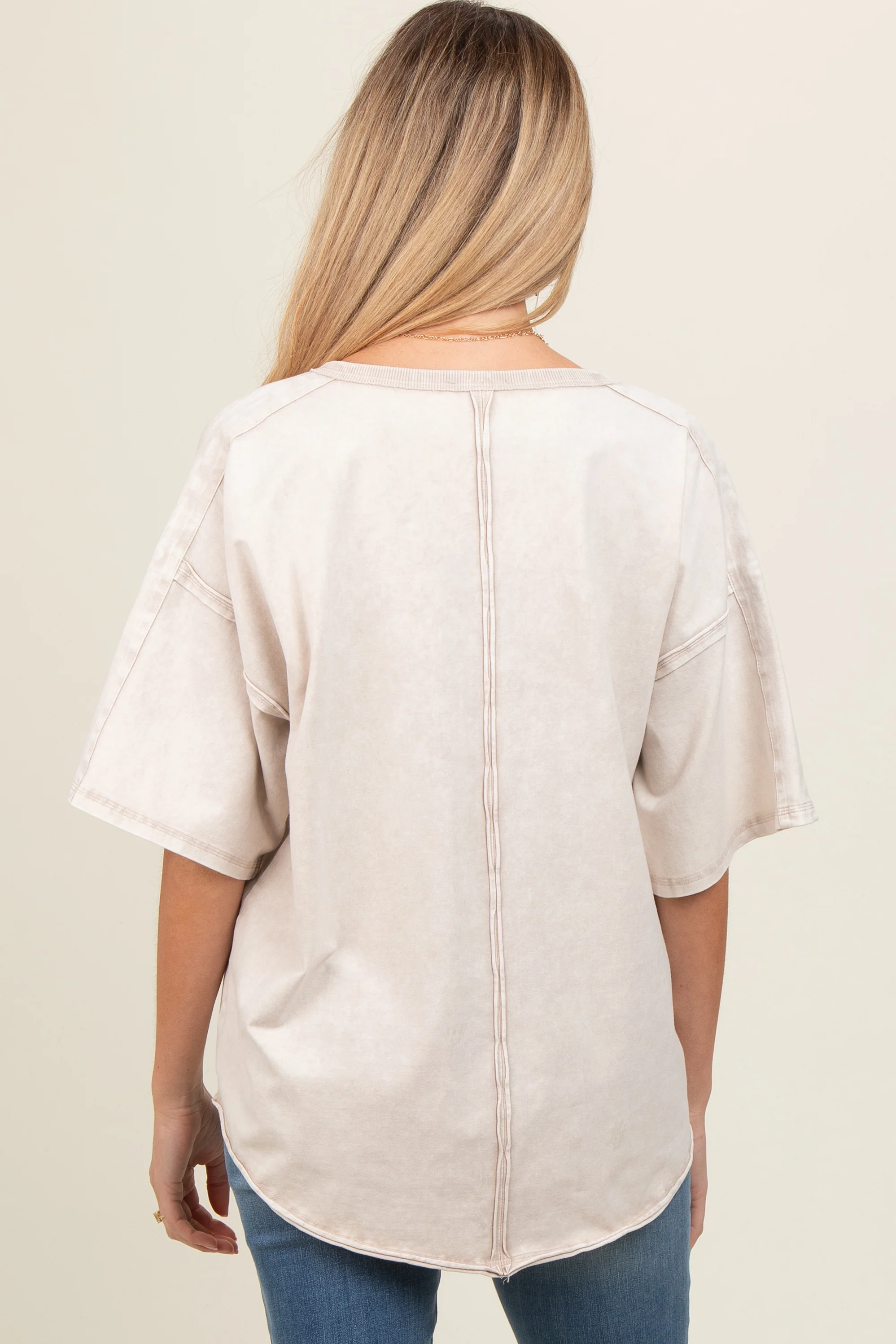 Grey Washed Cotton Jersey Oversized Maternity Top - Image 4