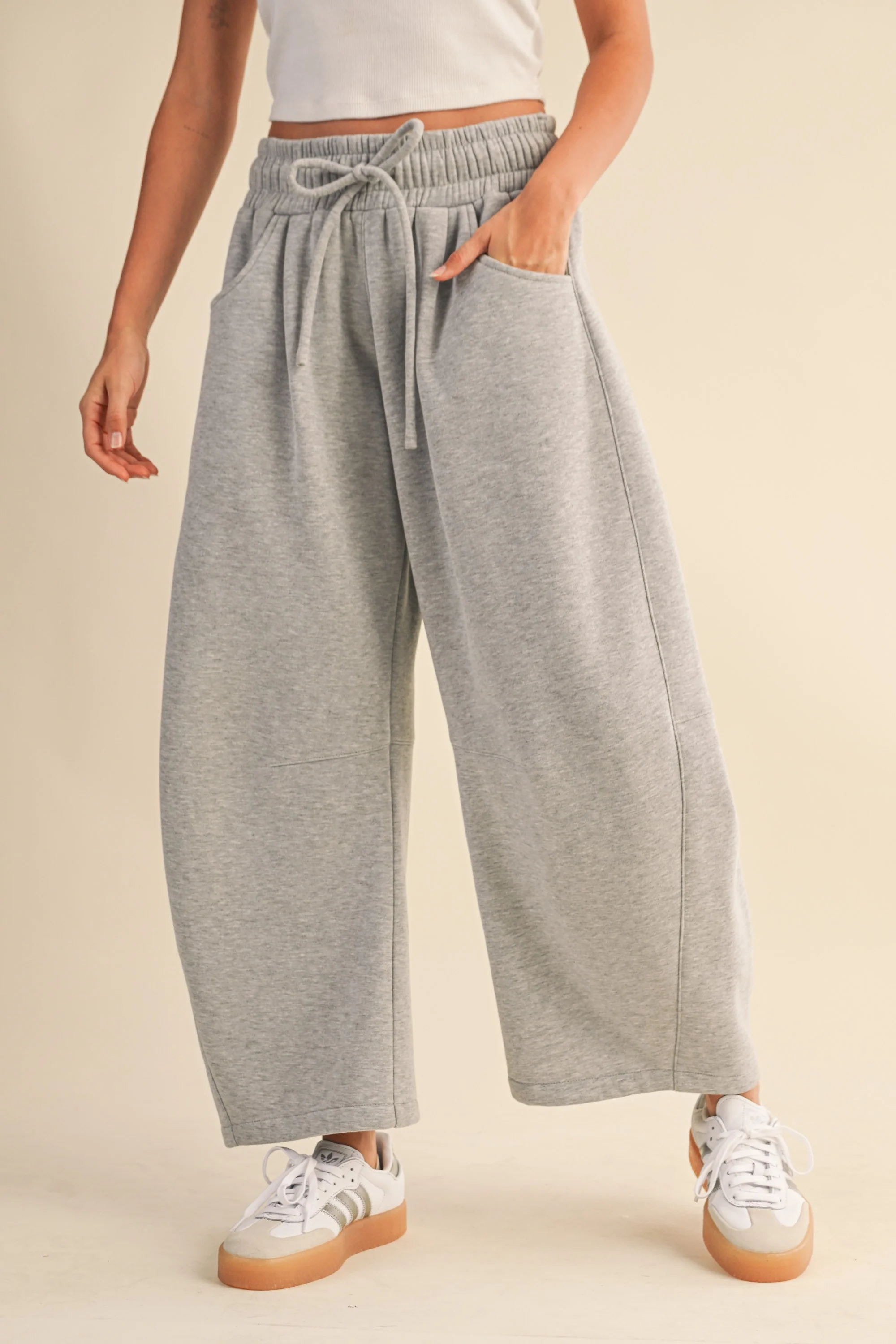 Heather Grey Barrel Leg Drawstring Sweatpants - Image 3