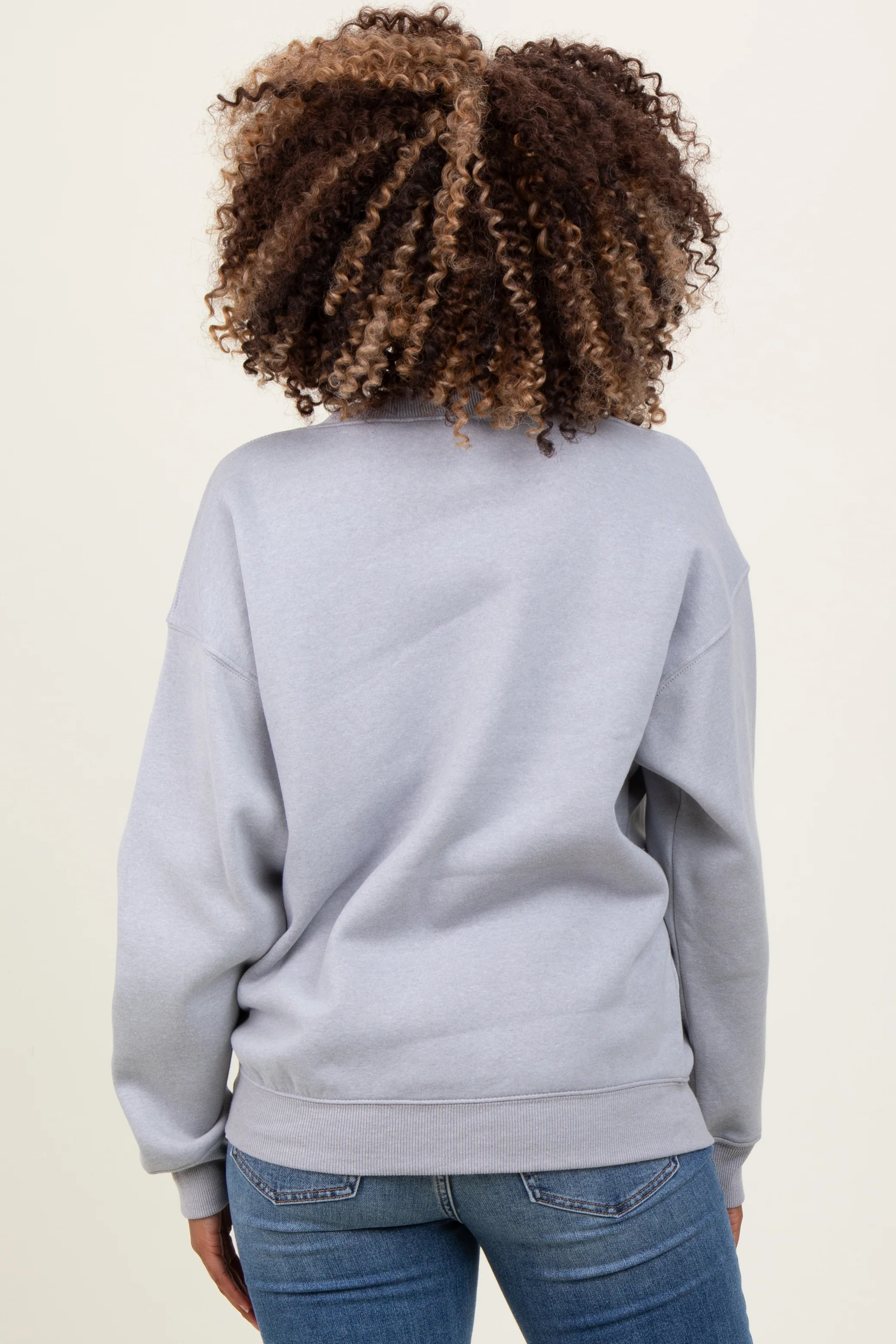Heather Grey Basic Fleece Crewneck Maternity Sweatshirt - Image 4
