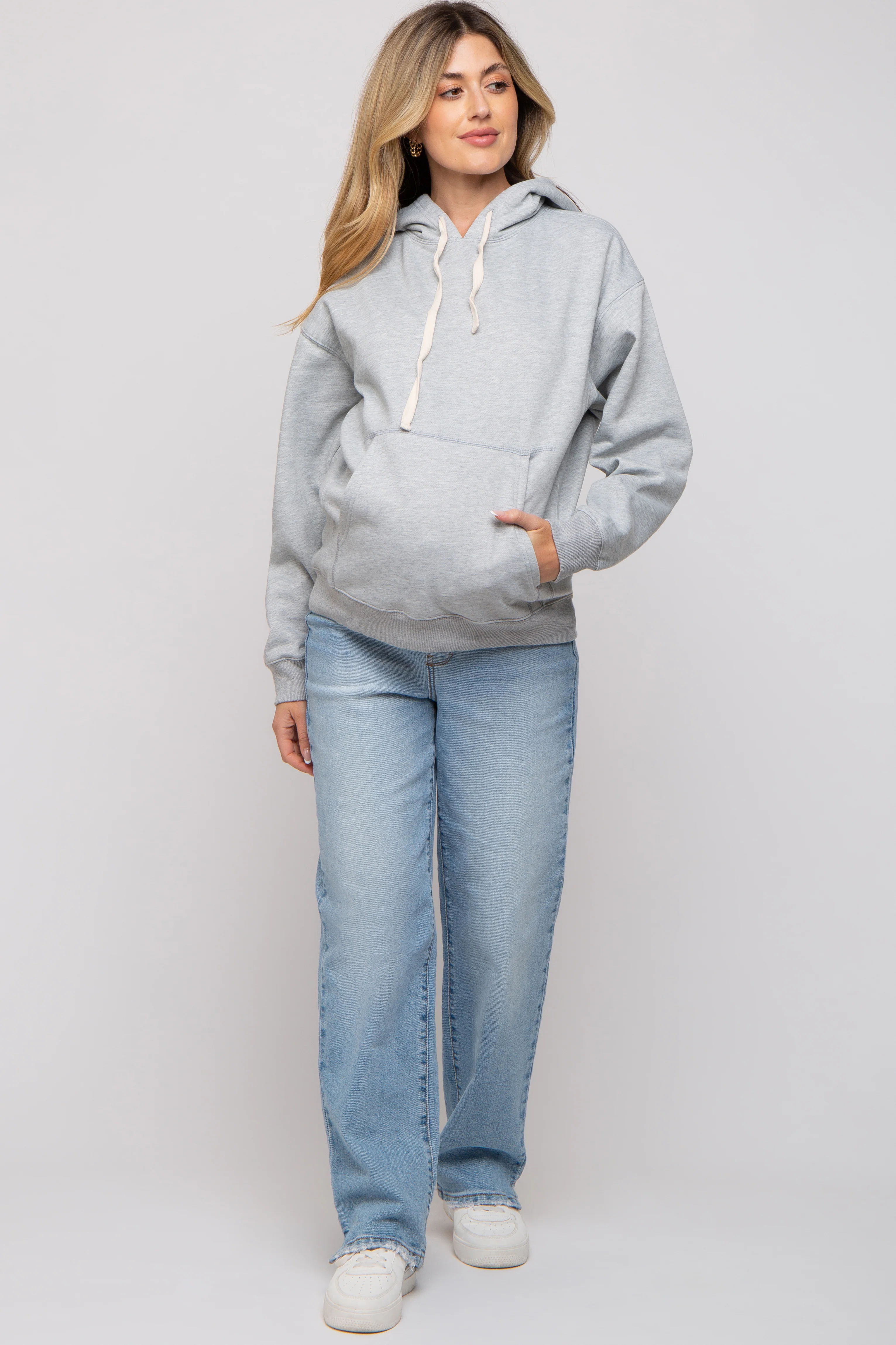 Heather Grey Basic Fleece Maternity Hoodie - Image 4