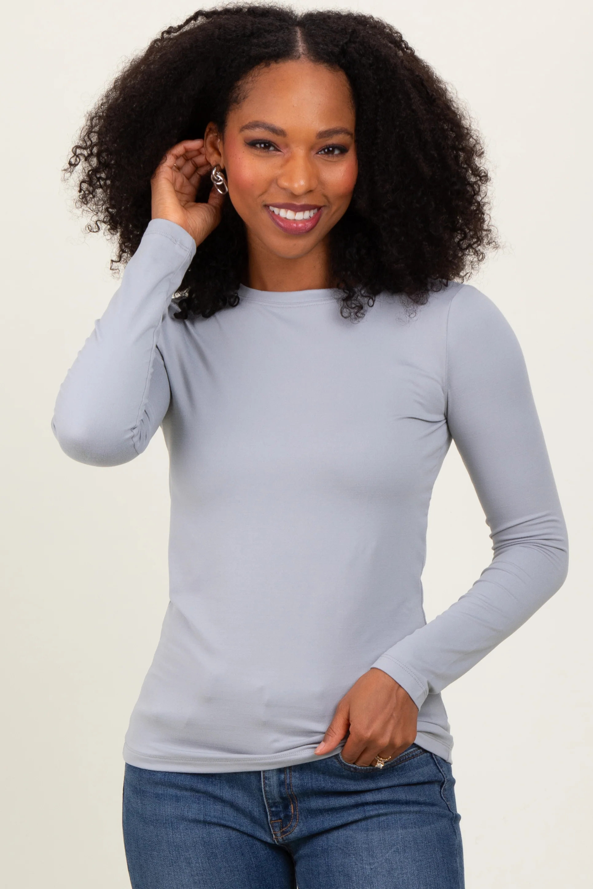 Heather Grey Basic Long Sleeve Top - Image 2
