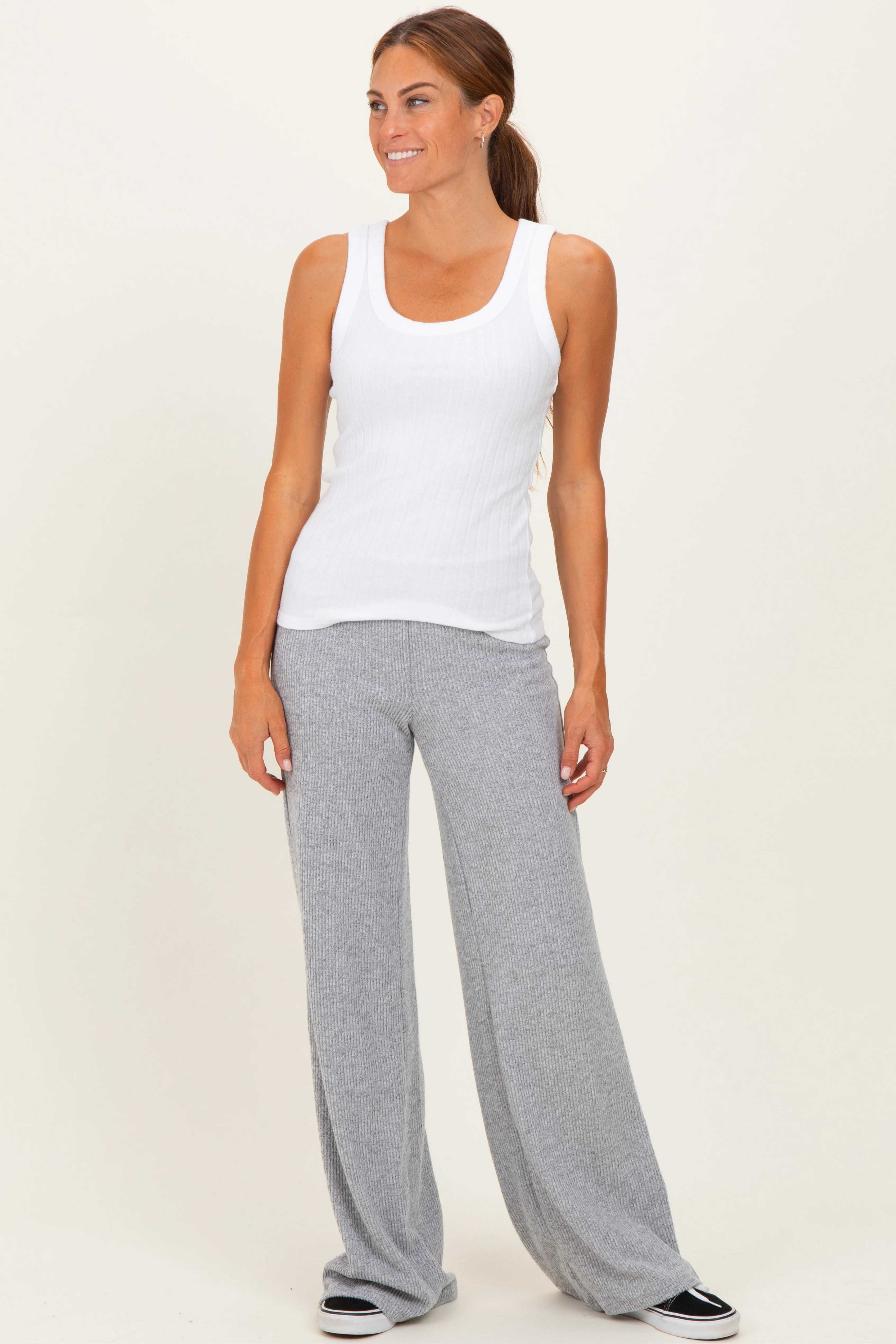 Heather Grey Brushed Knit Flare Leg Maternity Pants - Image 7