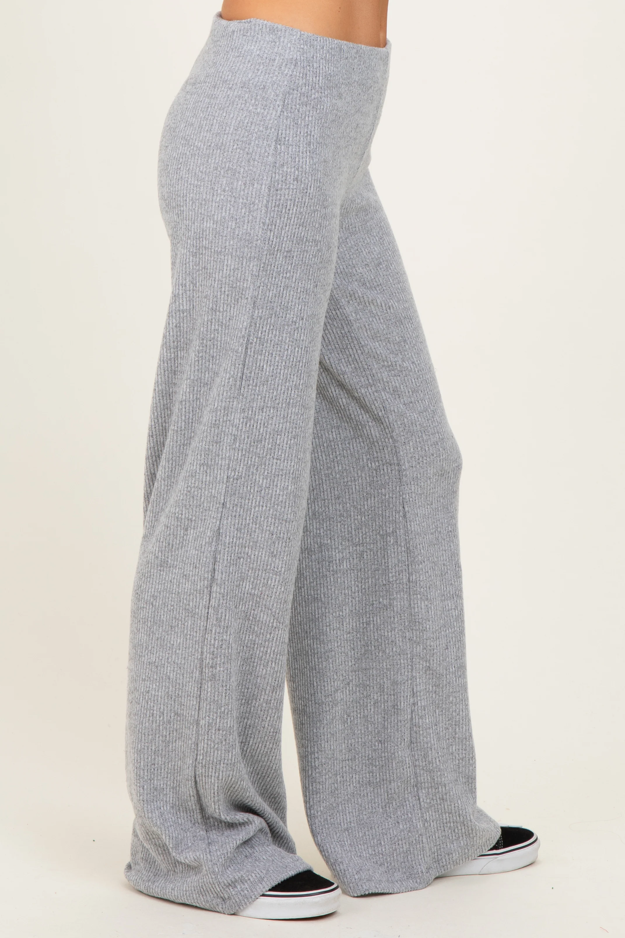 Heather Grey Brushed Knit Flare Leg Pants - Image 3