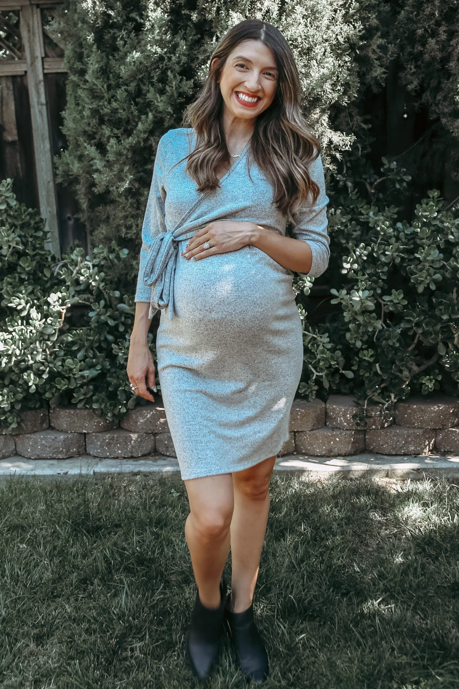 Heather Grey Brushed Knit Wrap Fitted Maternity/Nursing Dress - Image 8