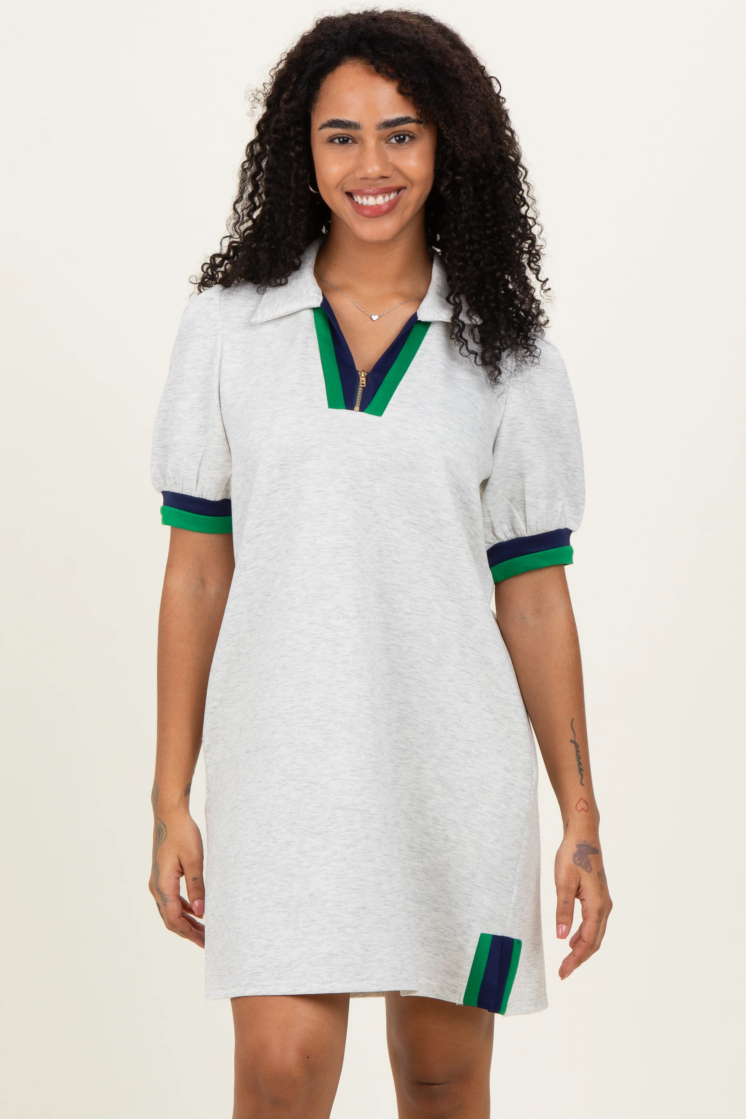 Heather Grey Color Block Zip Front Maternity Shift Dress - Image 5