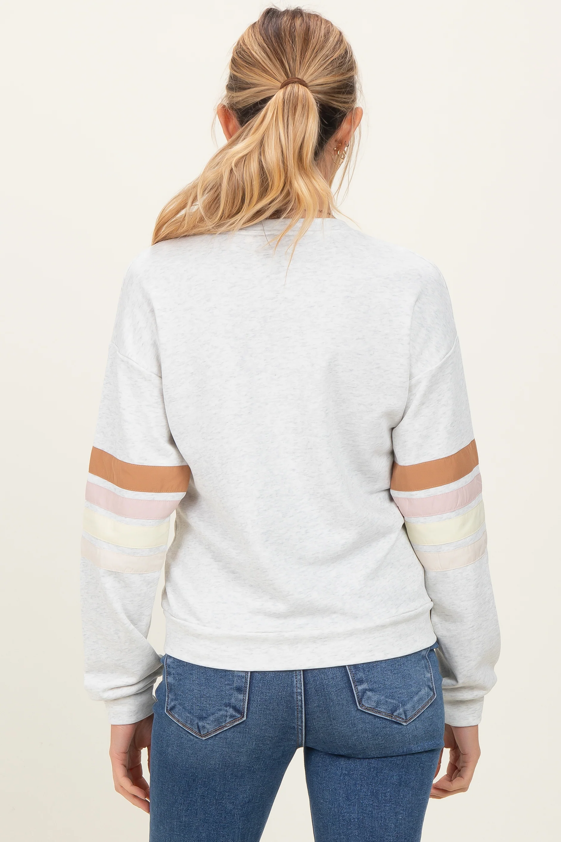 Heather Grey Colorblock Stripe Detail Maternity Sweatshirt - Image 5