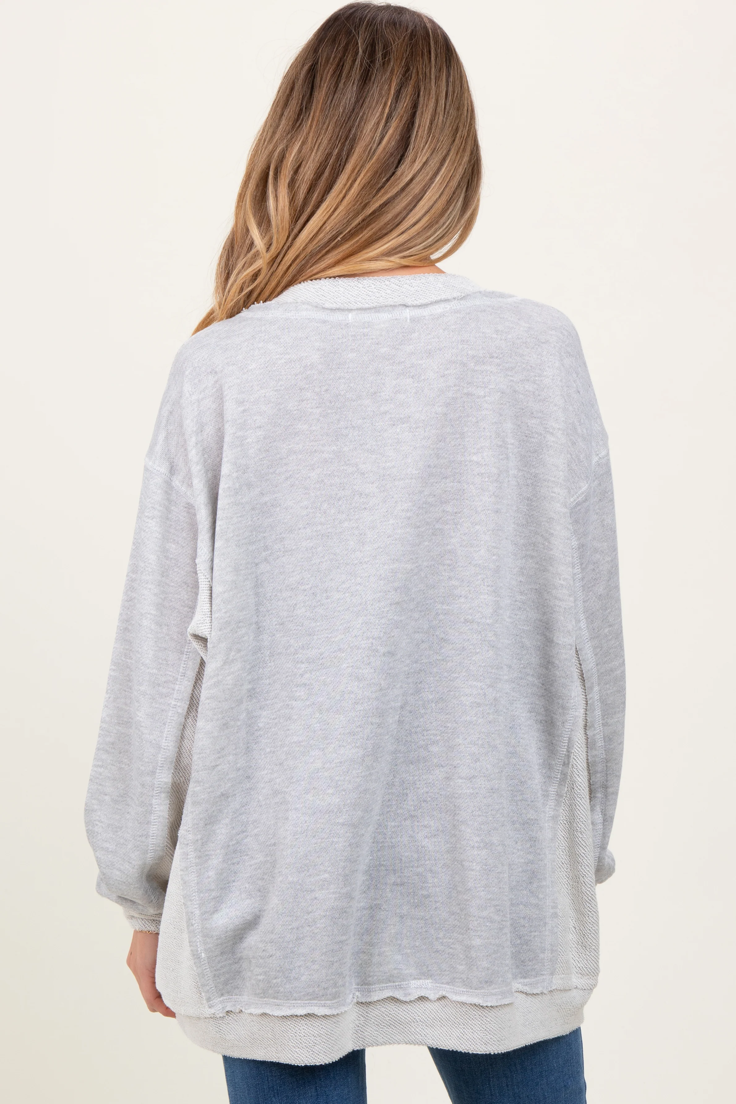 Heather Grey Contrast French Terry Maternity Long Sleeve Top - Image 4