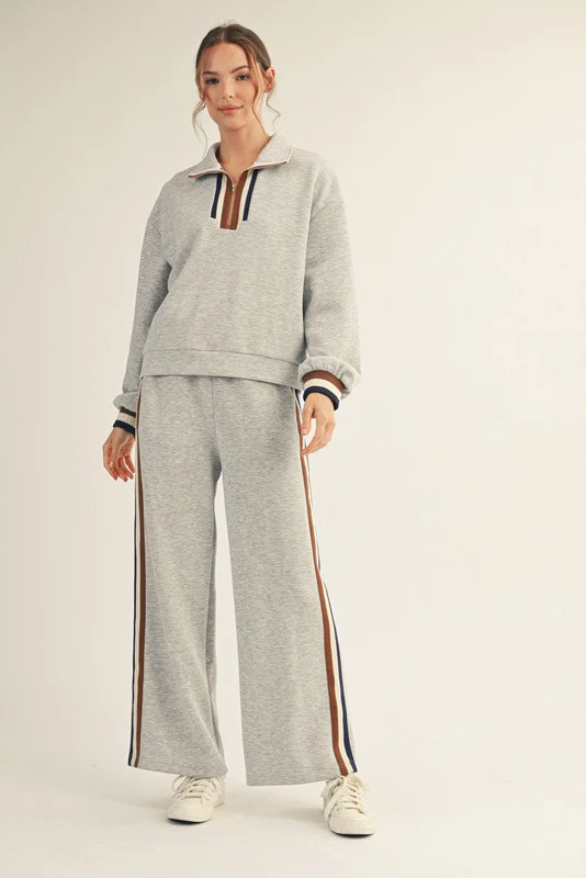 Heather Grey Contrast Trim Half Zip Sweatshirt - Image 3