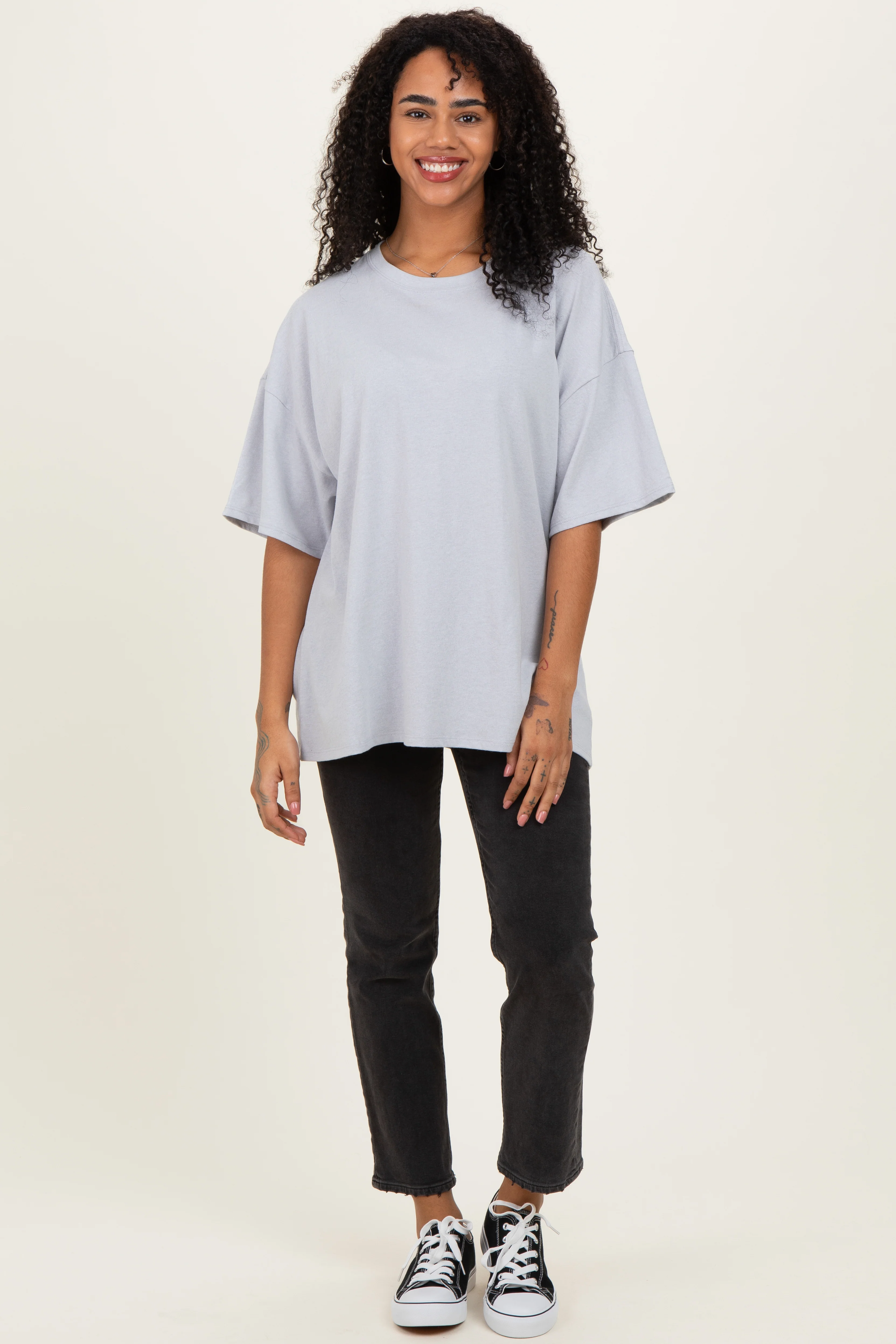 Heather Grey Cotton Oversized Tee - Image 2
