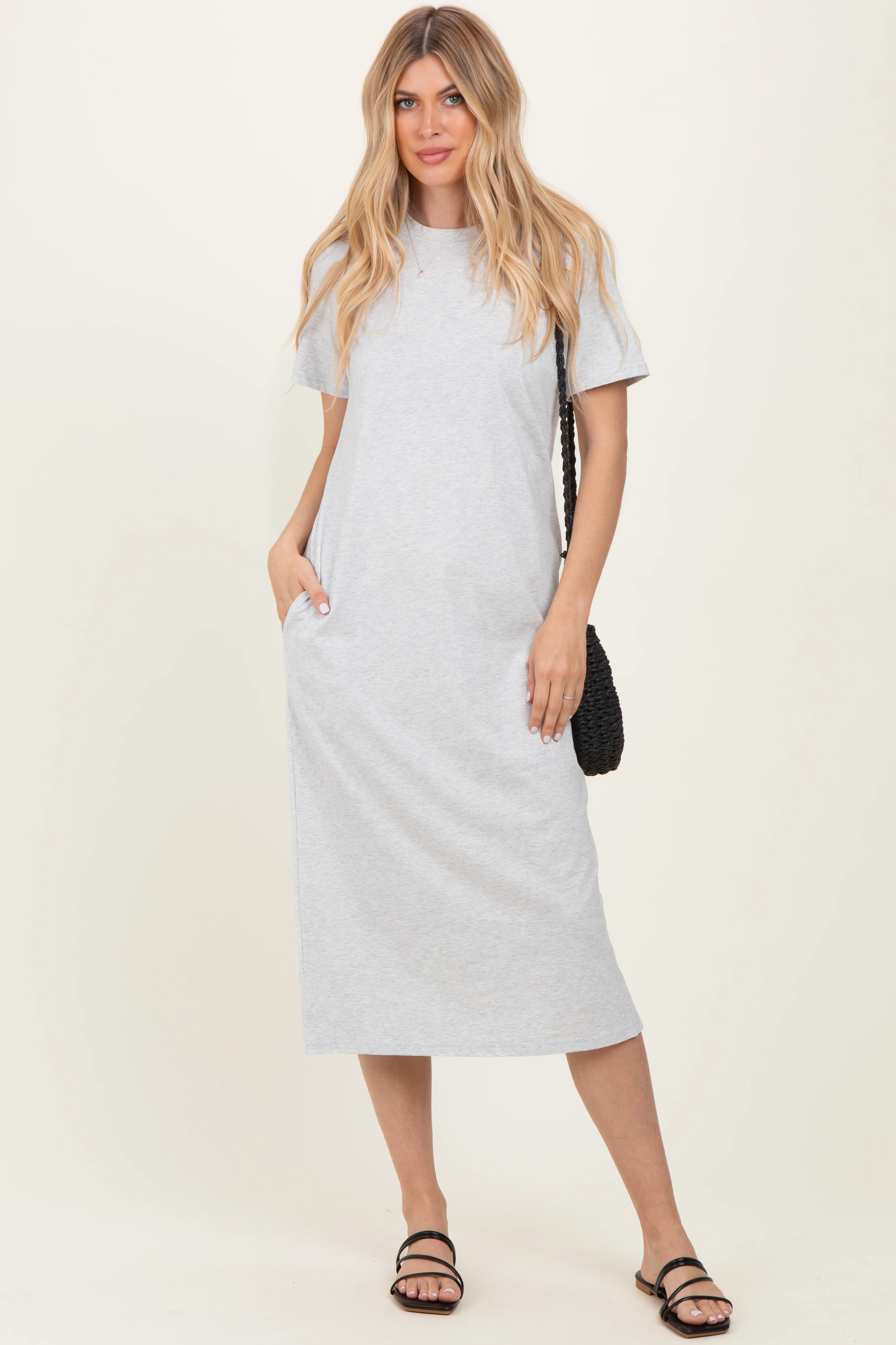 Heather Grey Cotton T-Shirt Maternity Midi Dress - Image 5