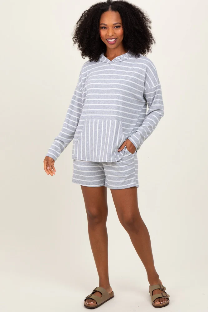 Heather Grey Cozy Striped Ribbed Two-Piece Maternity Lounge Set - Image 5