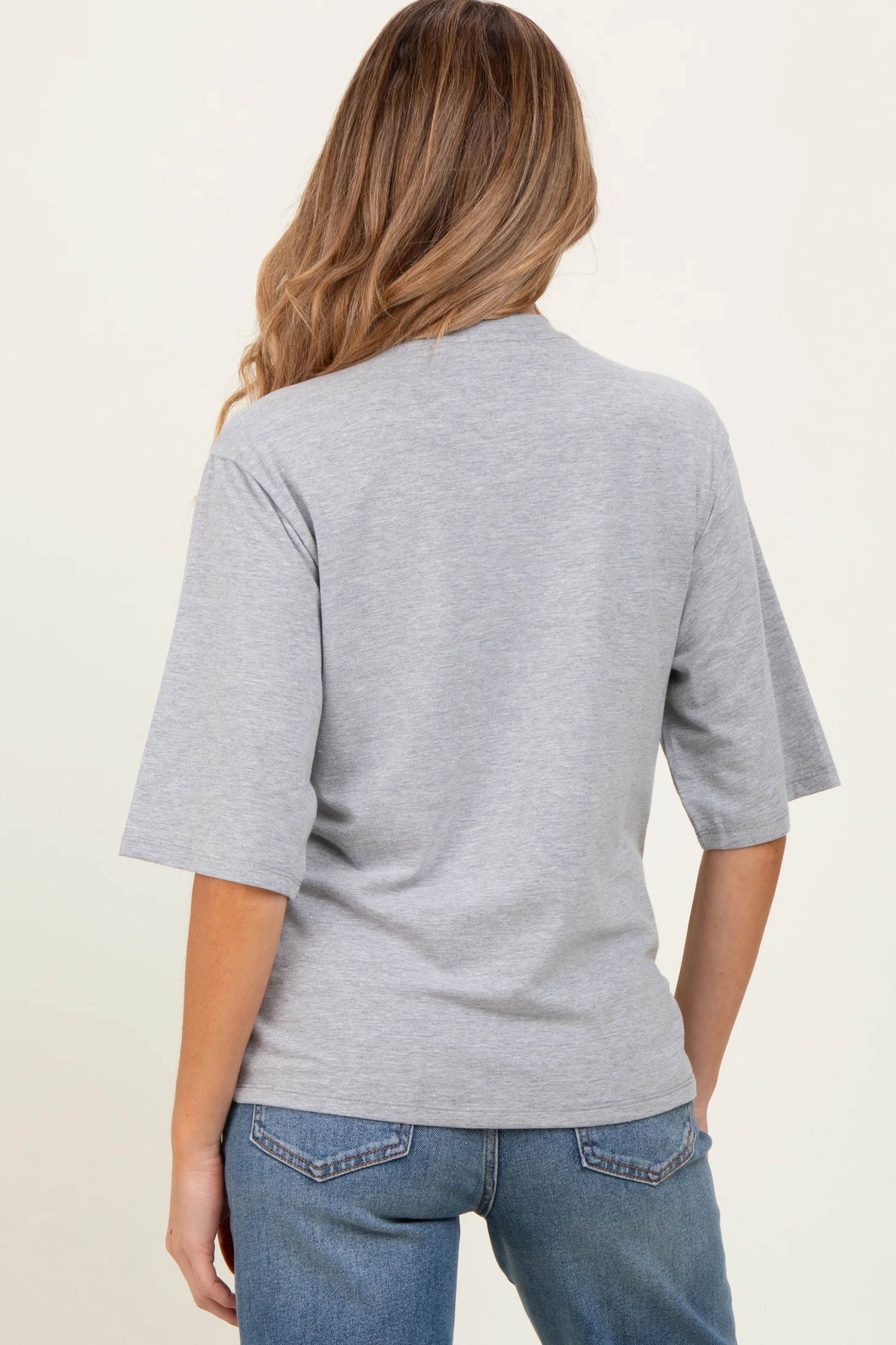 Heather Grey Crew Neck Oversized Maternity Tee - Image 4