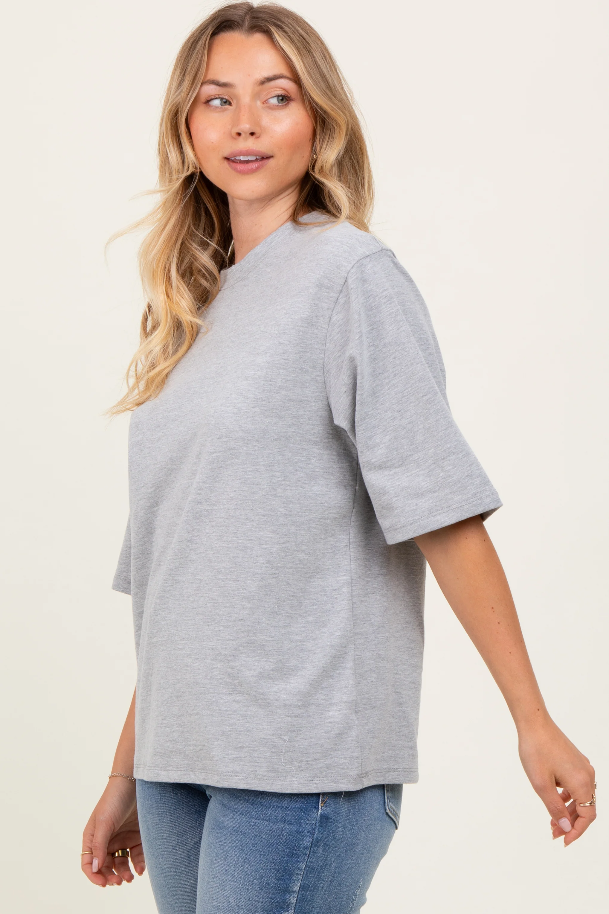 Heather Grey Crew Neck Oversized Tee - Image 3