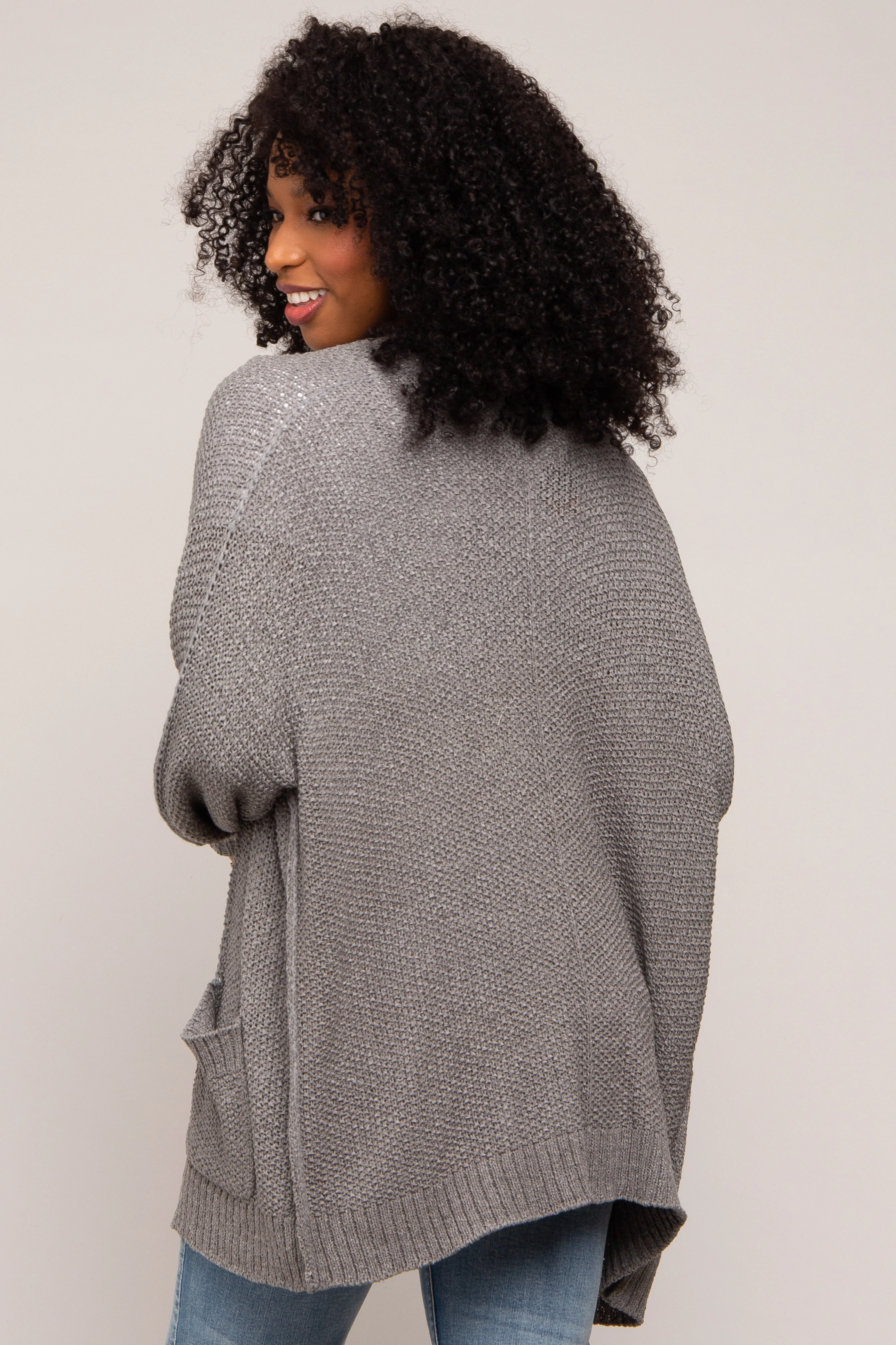 Heather Grey Cuff Sleeve Cardigan - Image 3