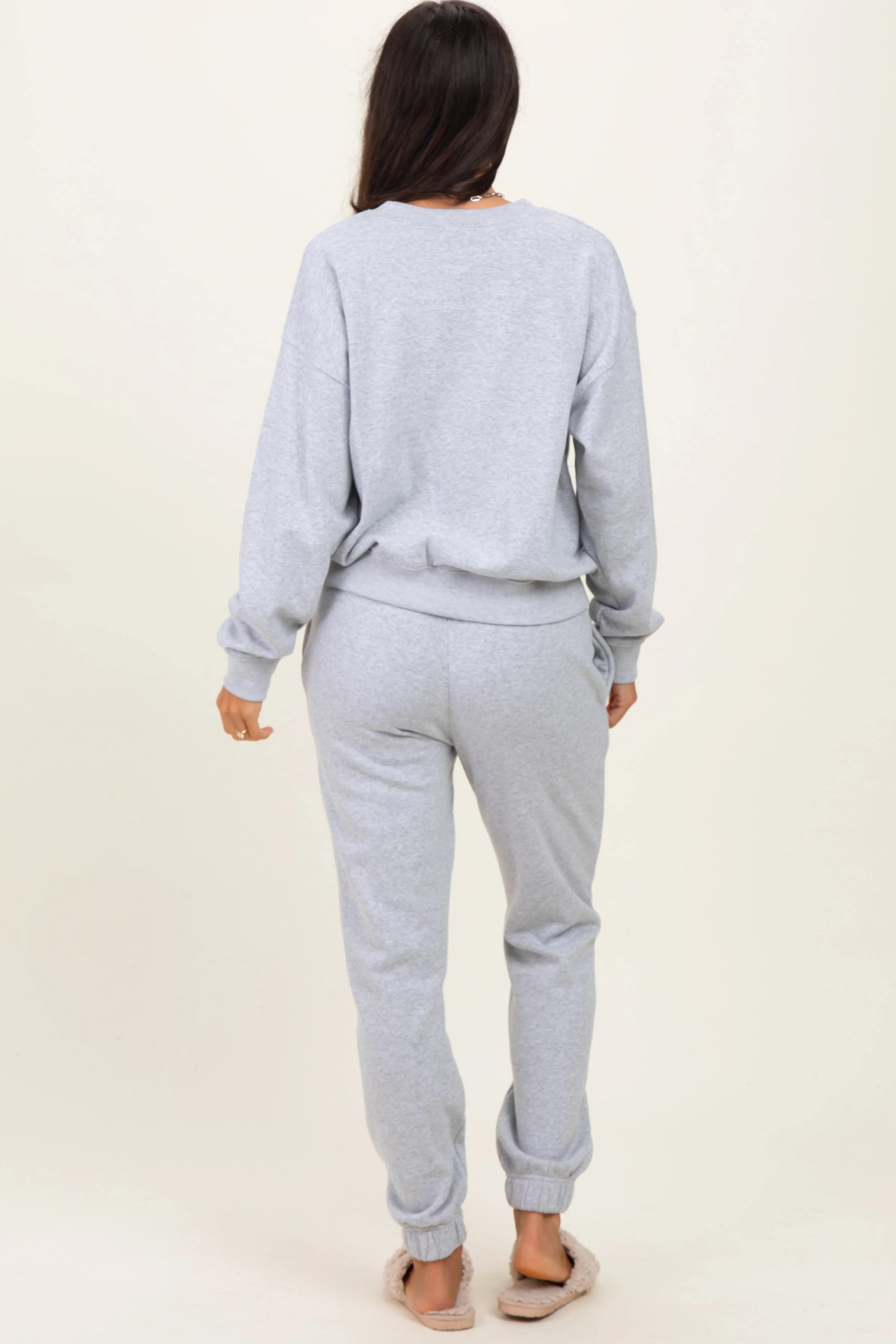 Heather Grey Fleece Long Sleeve Pullover & Jogger Set - Image 4