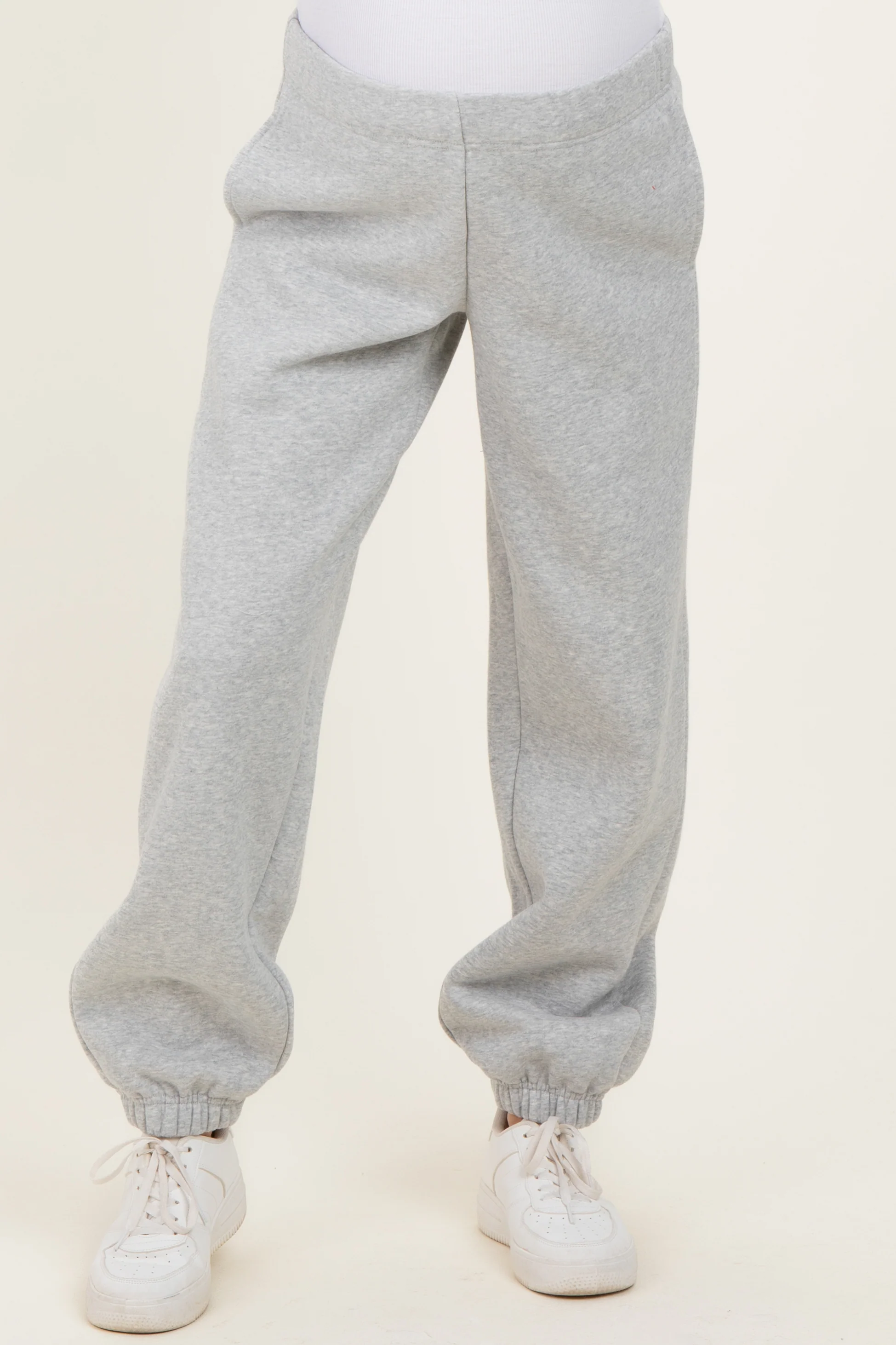Heather Grey Fleece Maternity Sweatpants - Image 3