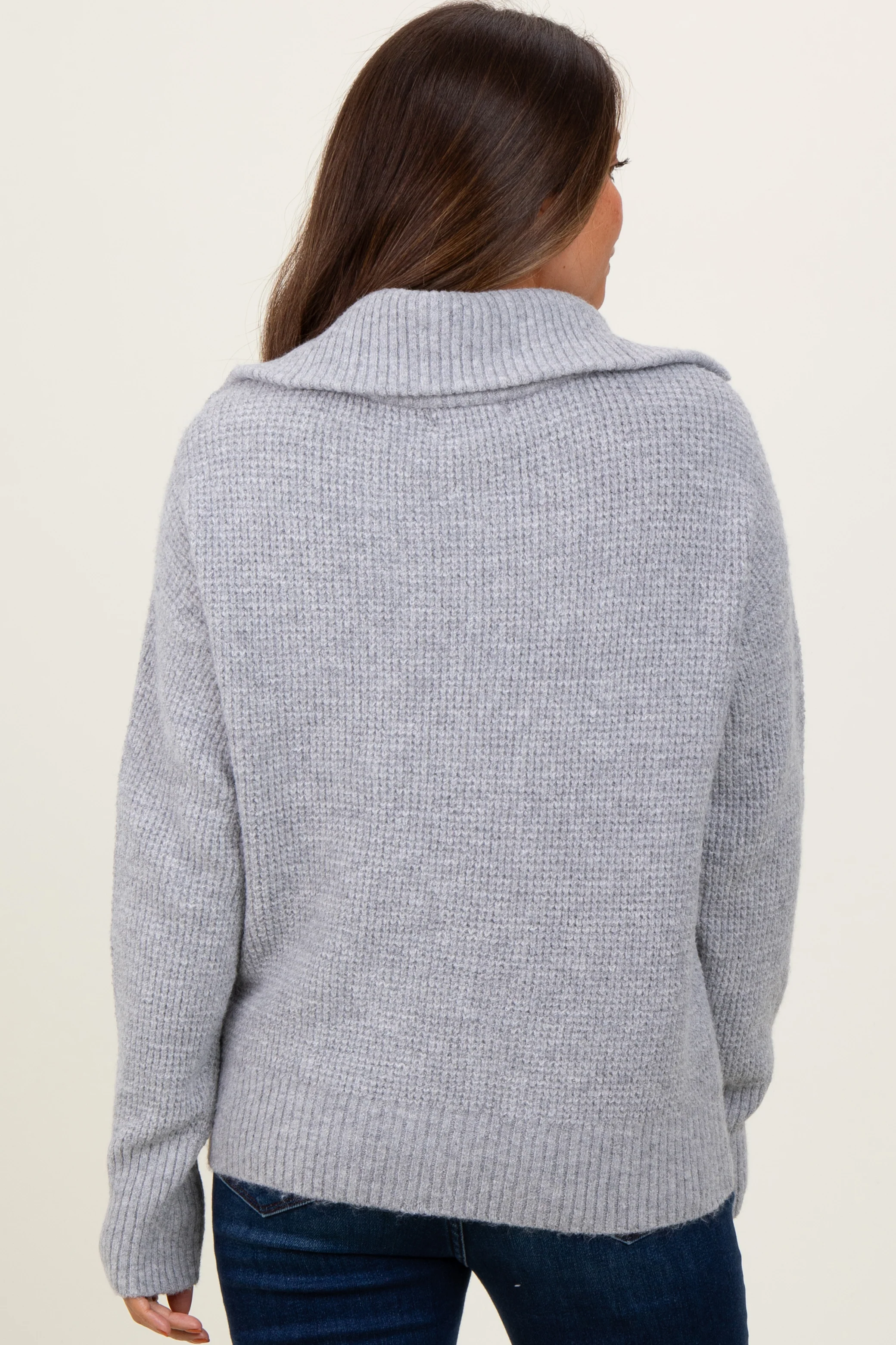 Heather Grey Half Zip Maternity Pullover Sweater - Image 3