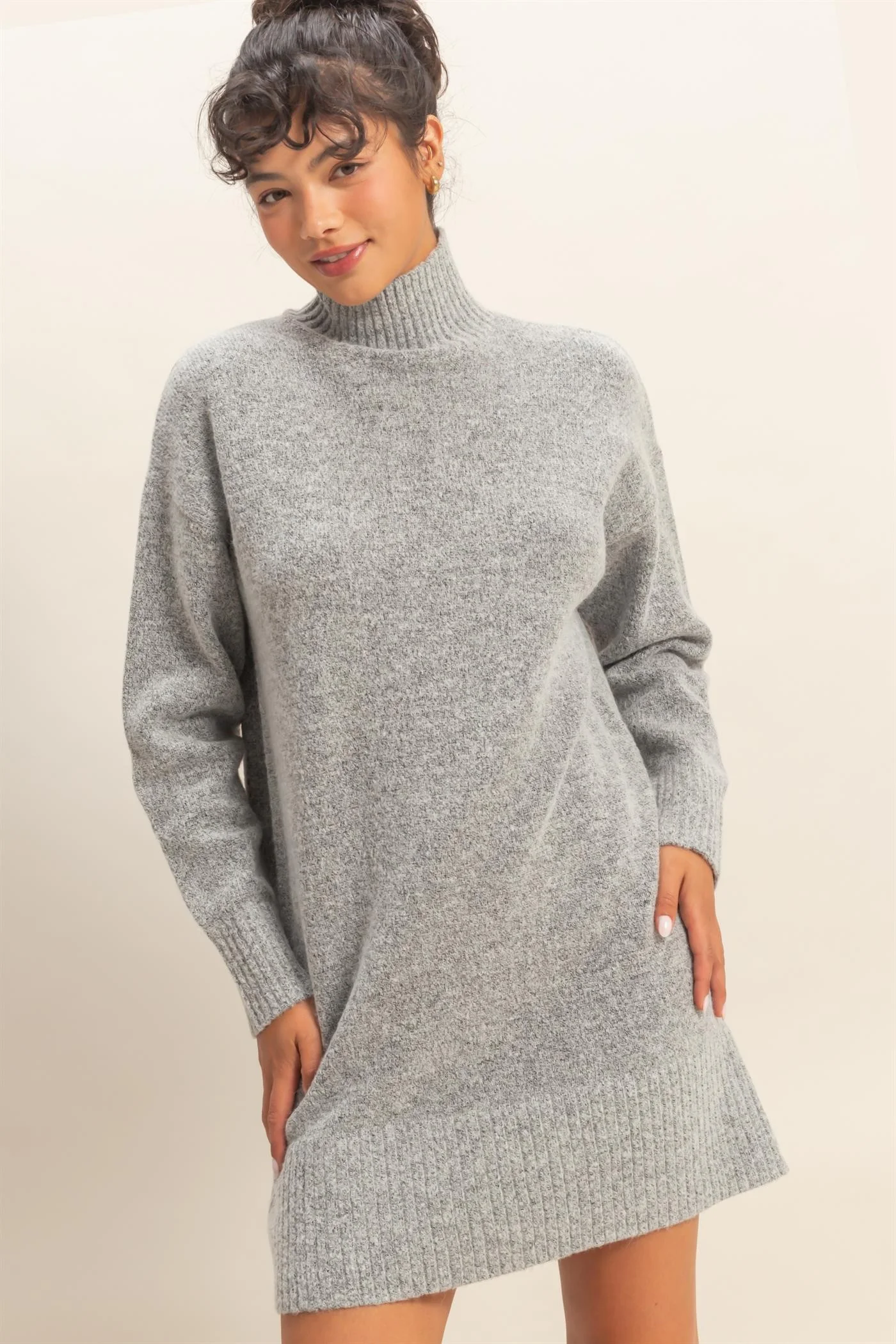 Heather Grey High Neck Sweater Maternity Mini Dress - Image 5