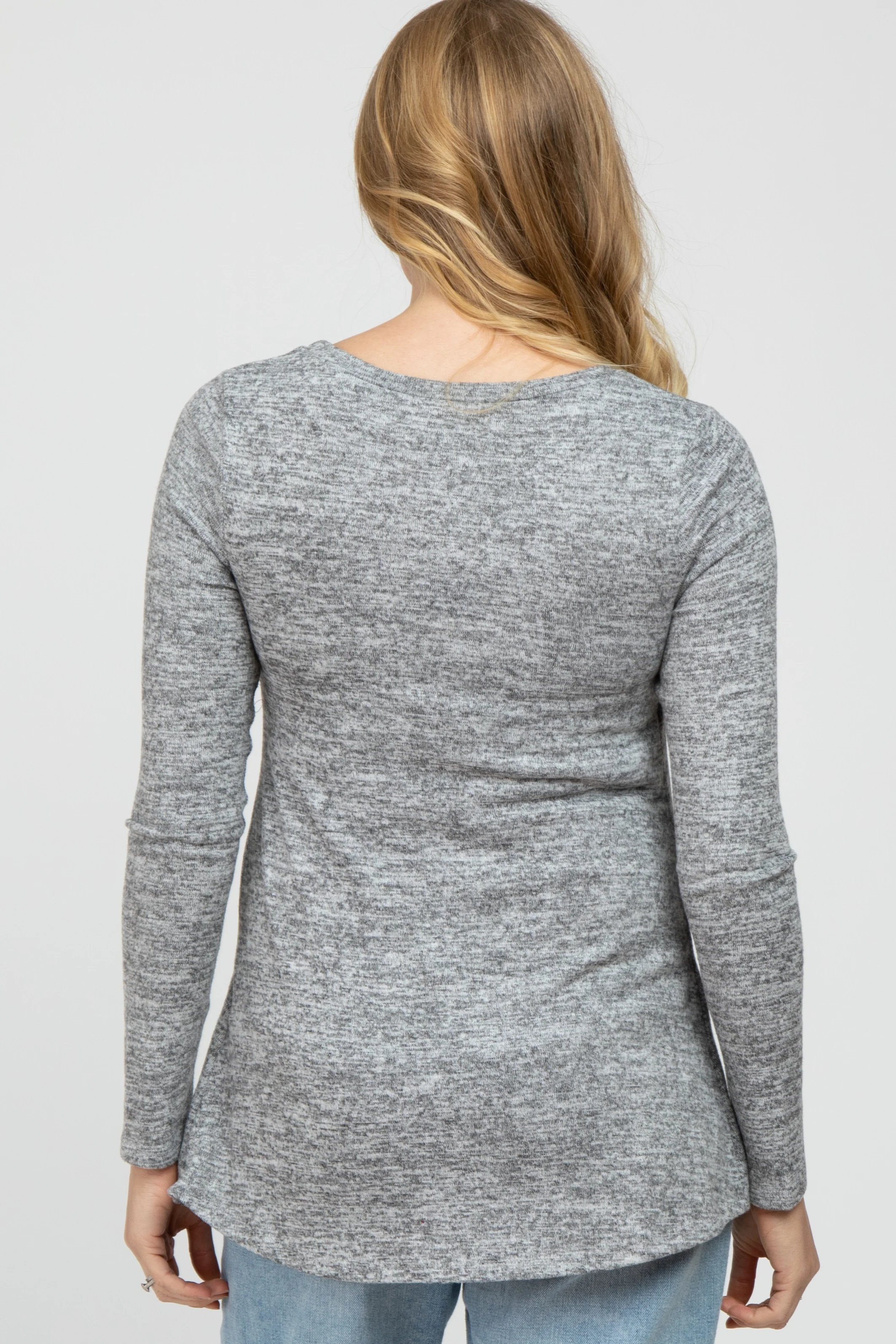 Heather Grey Knit Layered Front Maternity/Nursing Top - Image 4