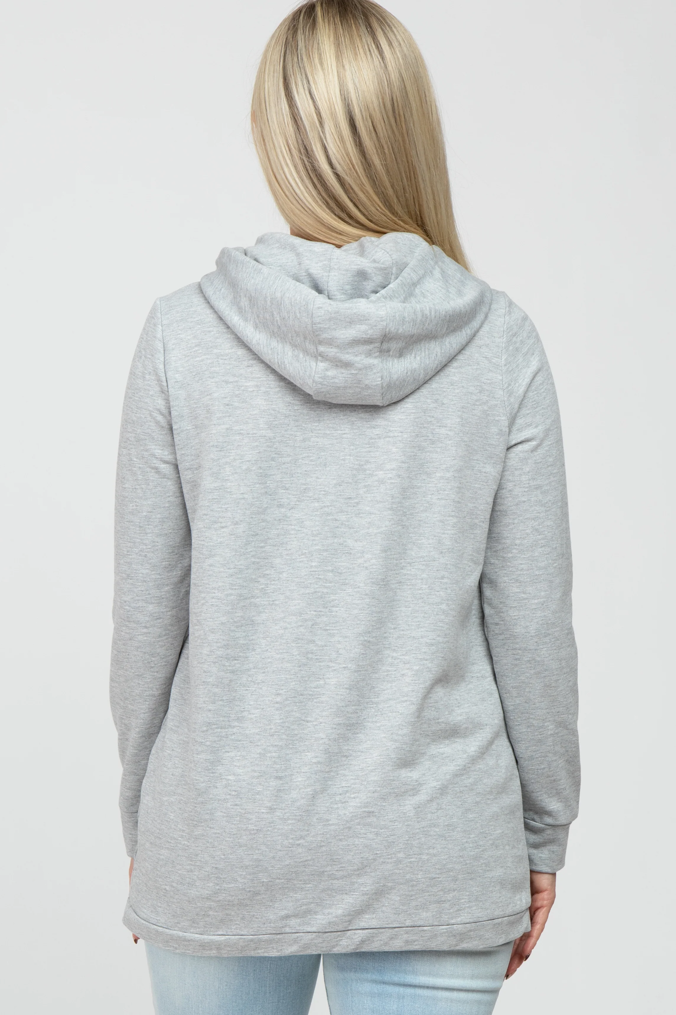 Heather Grey Layered Front Maternity/Nursing Fleece Hoodie - Image 4