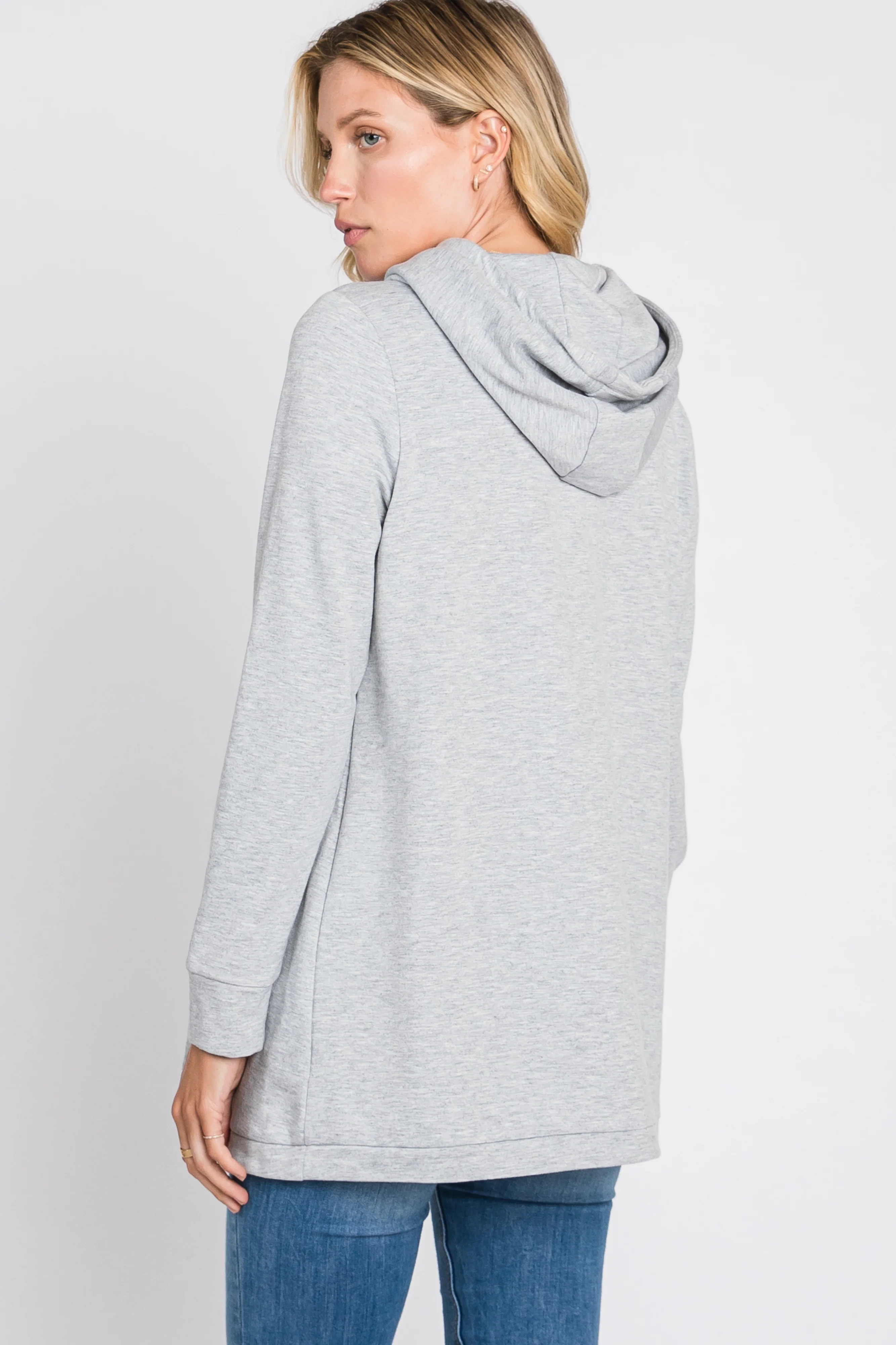 Heather Grey Layered Front Nursing Fleece Hoodie - Image 3