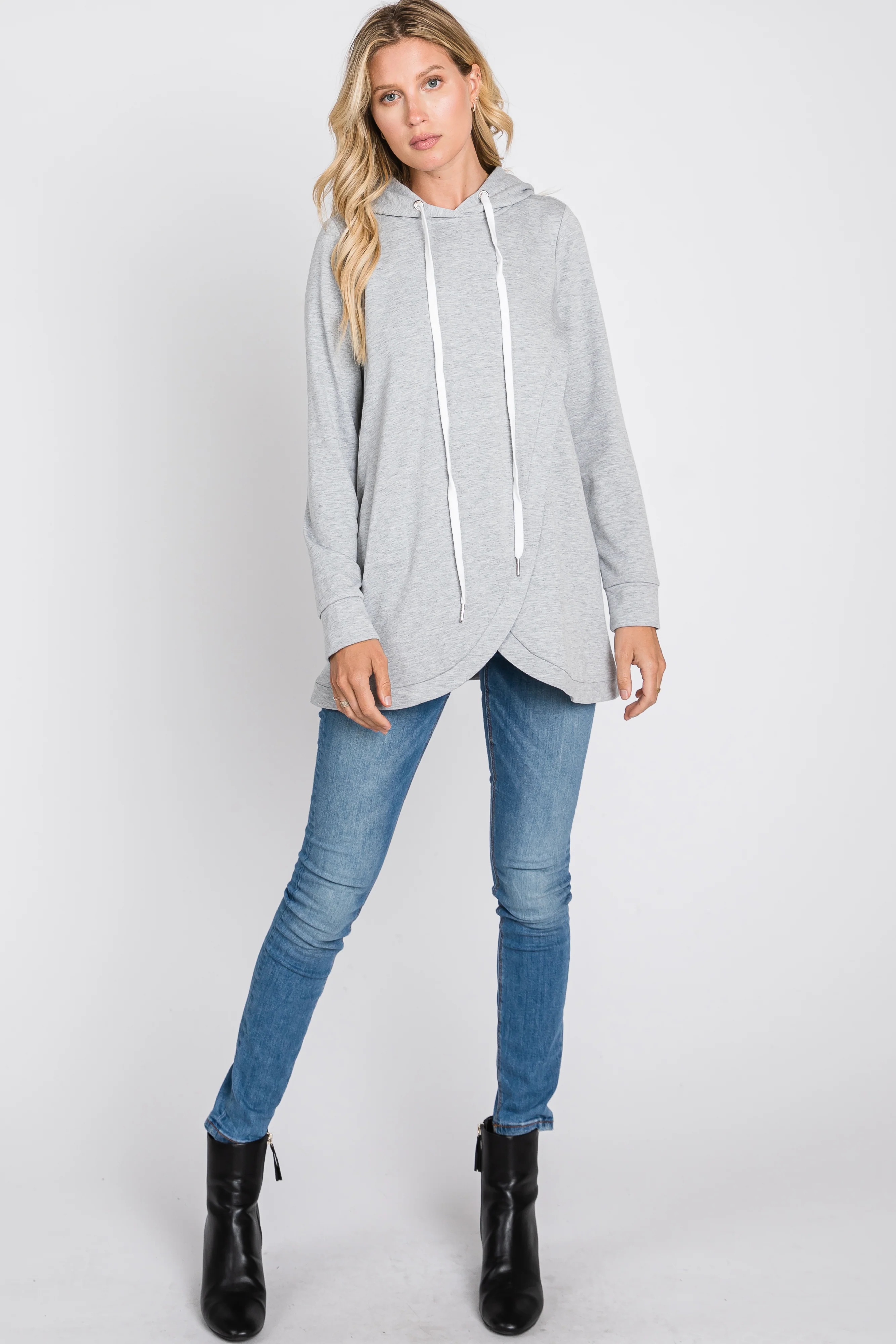 Heather Grey Layered Front Nursing Fleece Hoodie - Image 4
