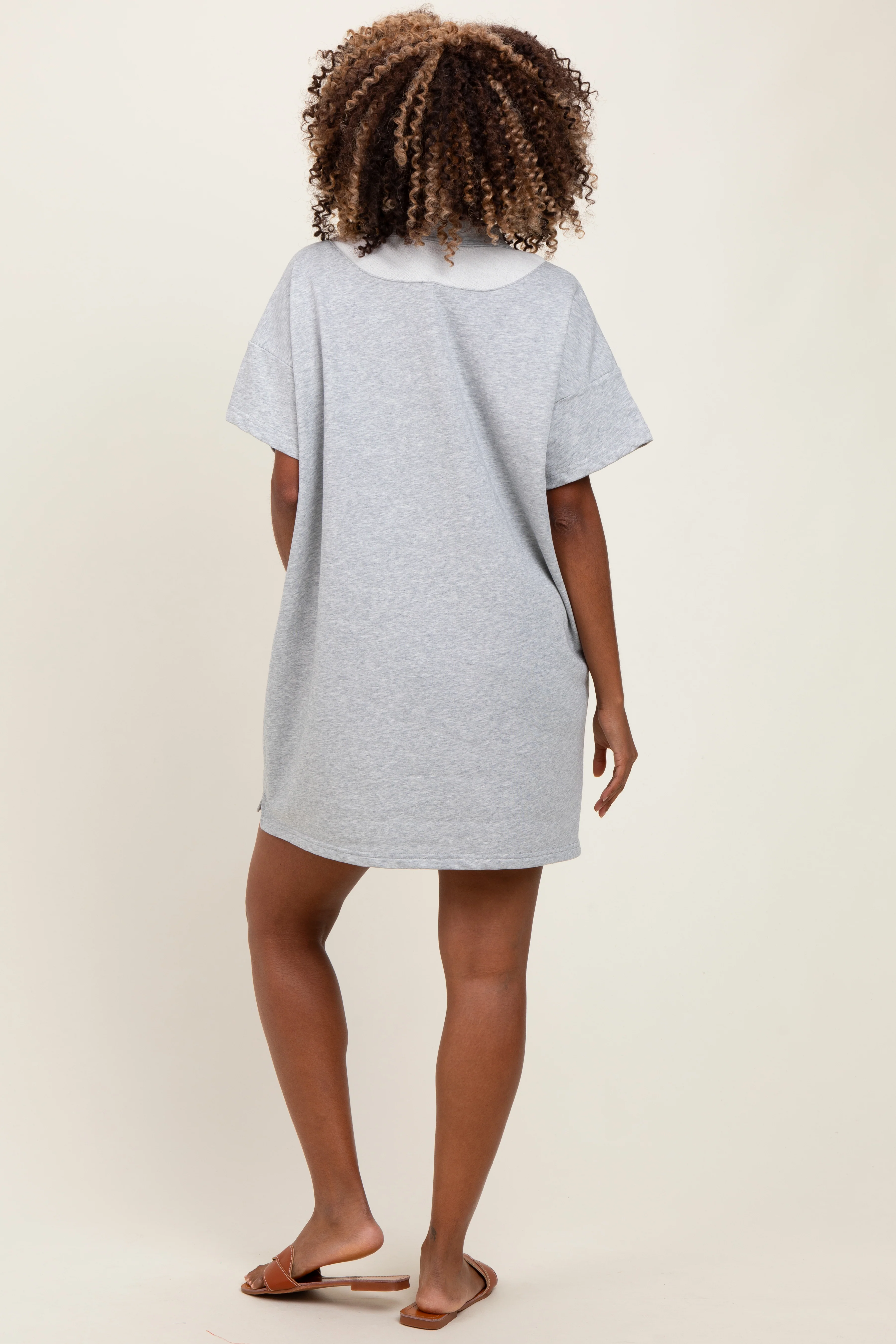 Heather Grey Maternity Mini Polo Dress - Image 4