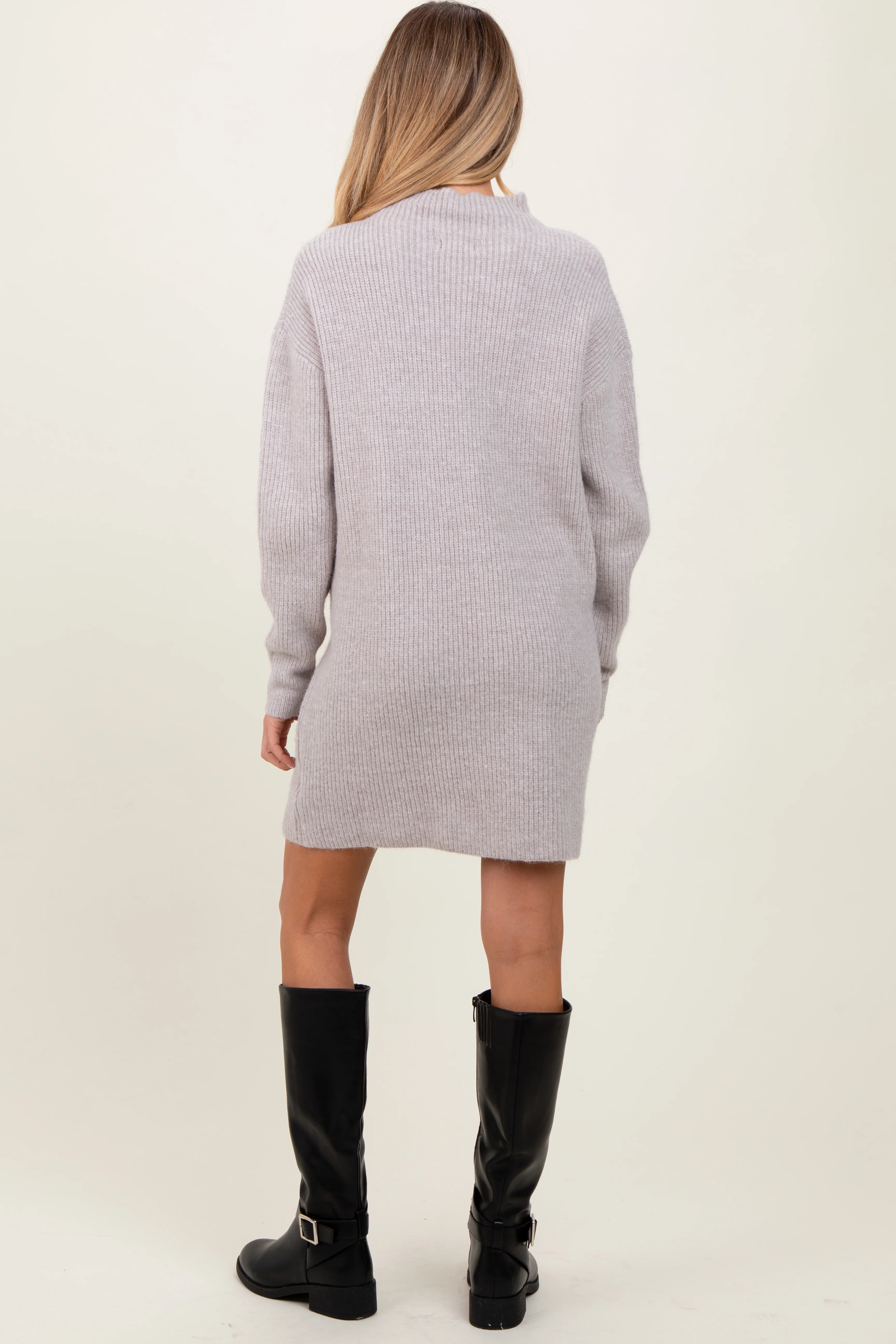 Heather Grey Mock Neck Maternity Mini Sweater Dress - Image 4
