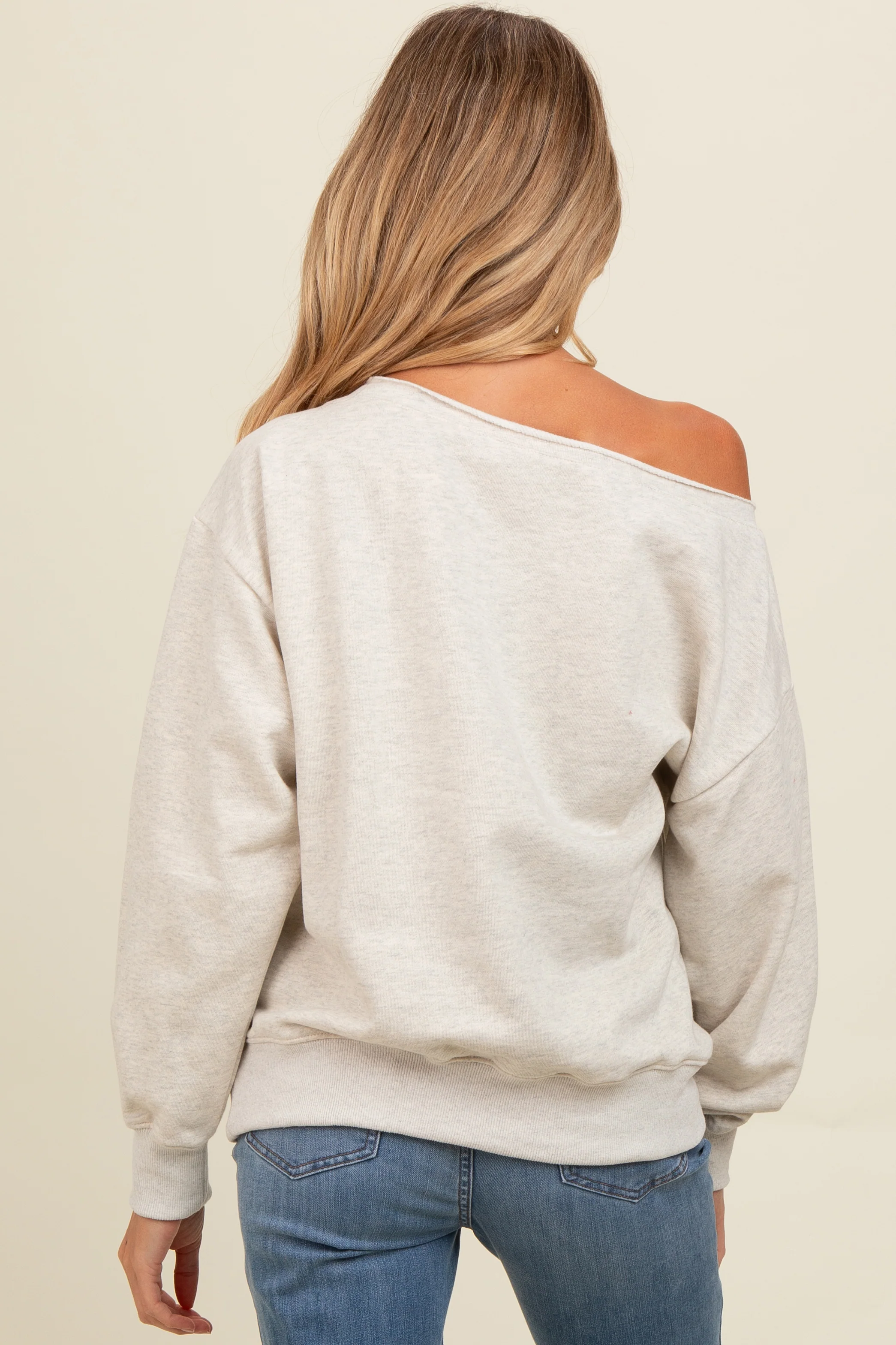 Heather Grey One Shoulder Maternity Sweatshirt - Image 3