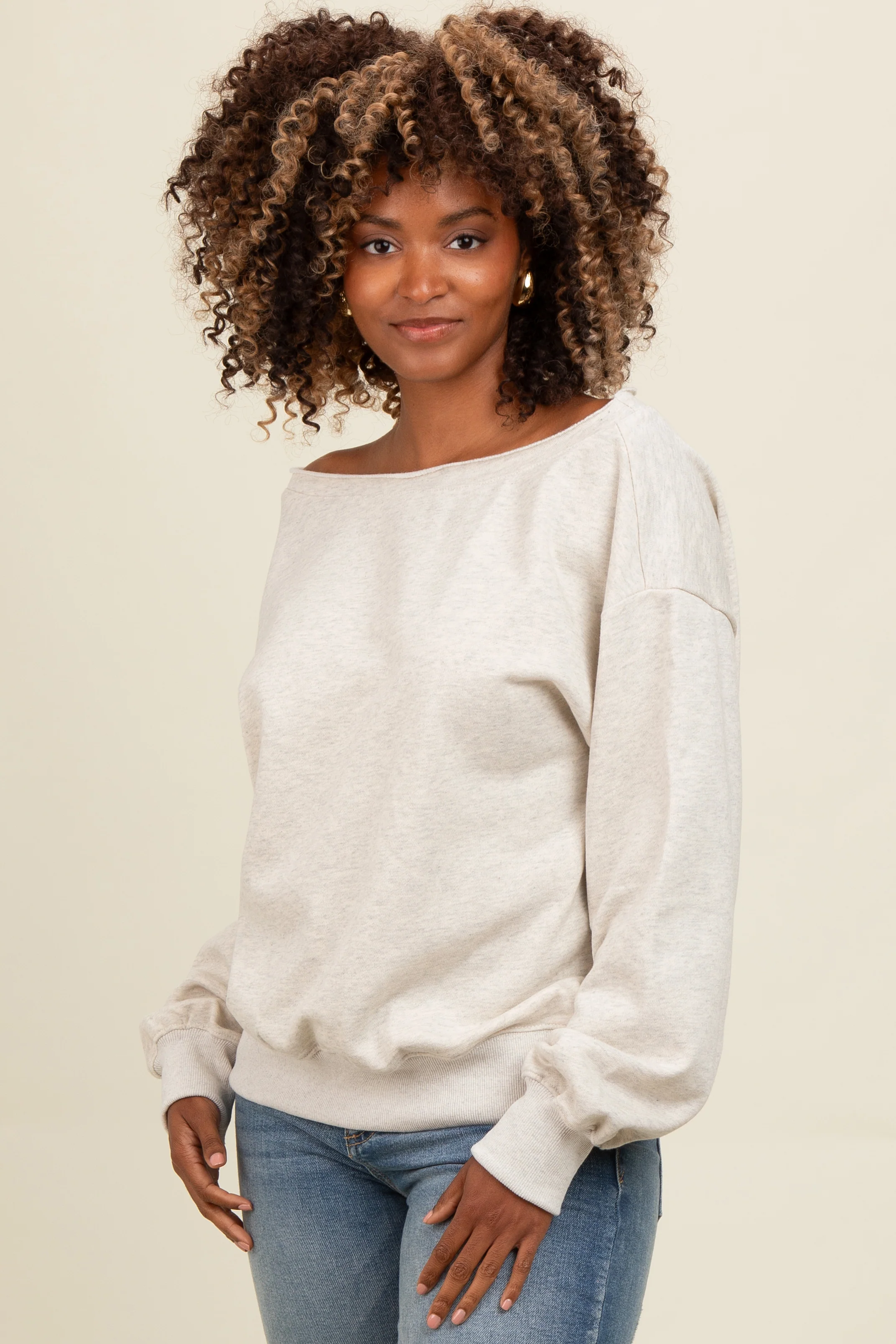 Heather Grey One Shoulder Maternity Sweatshirt - Image 4