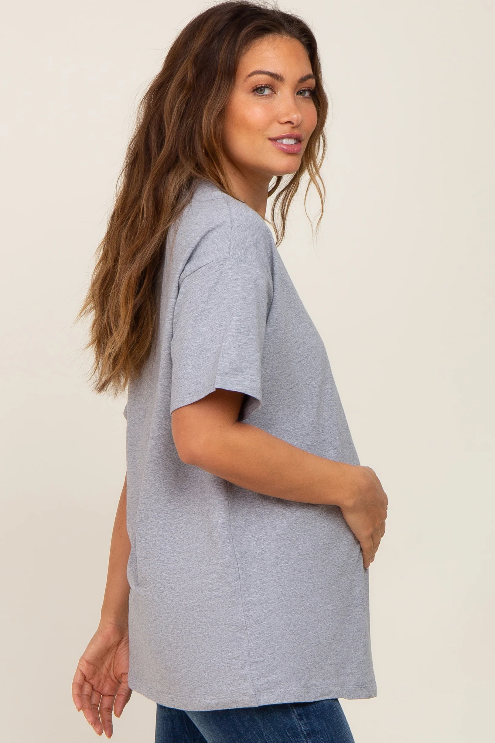 Heather Grey Oversized Basic Maternity Tee - Image 2