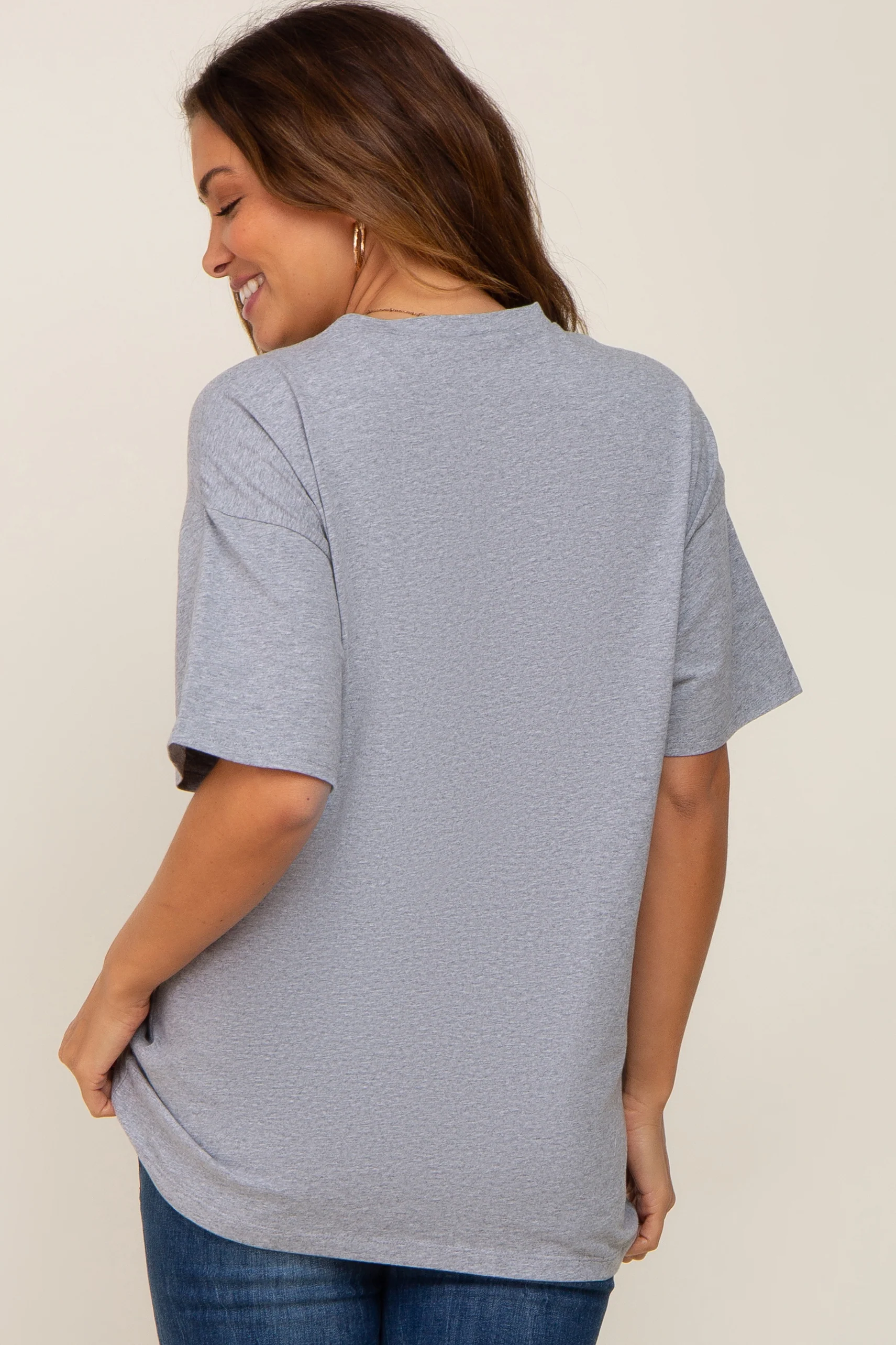 Heather Grey Oversized Basic Maternity Tee - Image 3