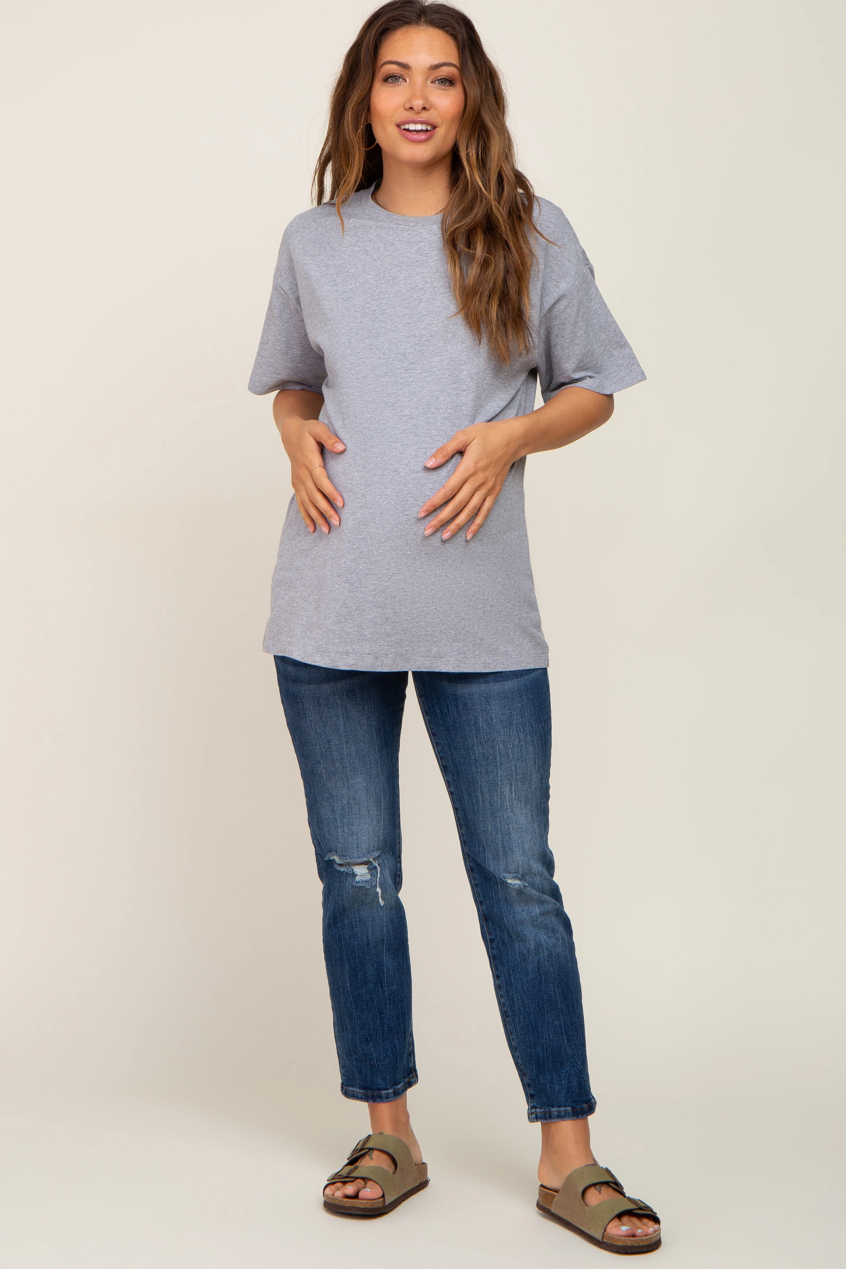 Heather Grey Oversized Basic Maternity Tee - Image 4