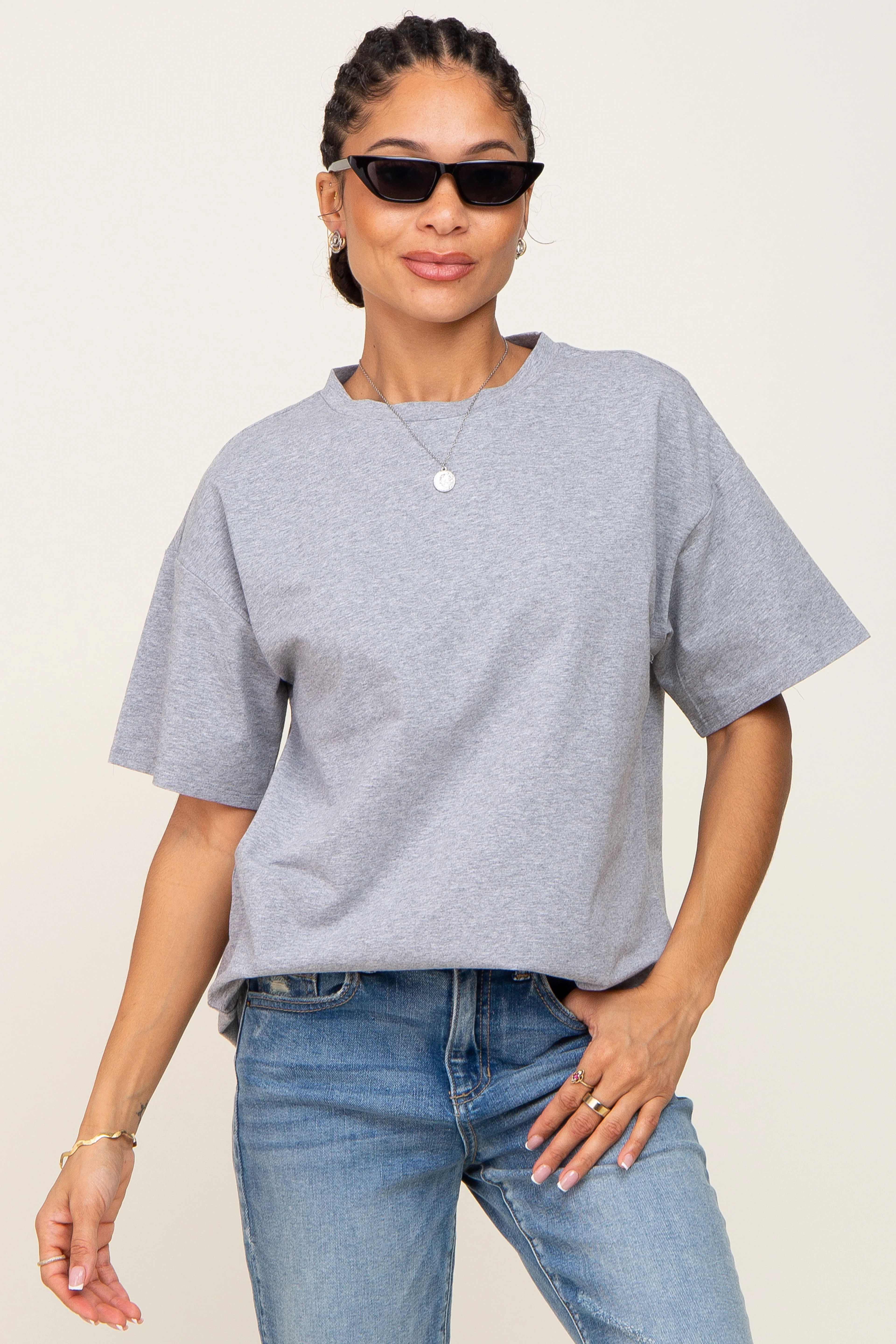 Heather Grey Oversized Basic Maternity Tee - Image 5