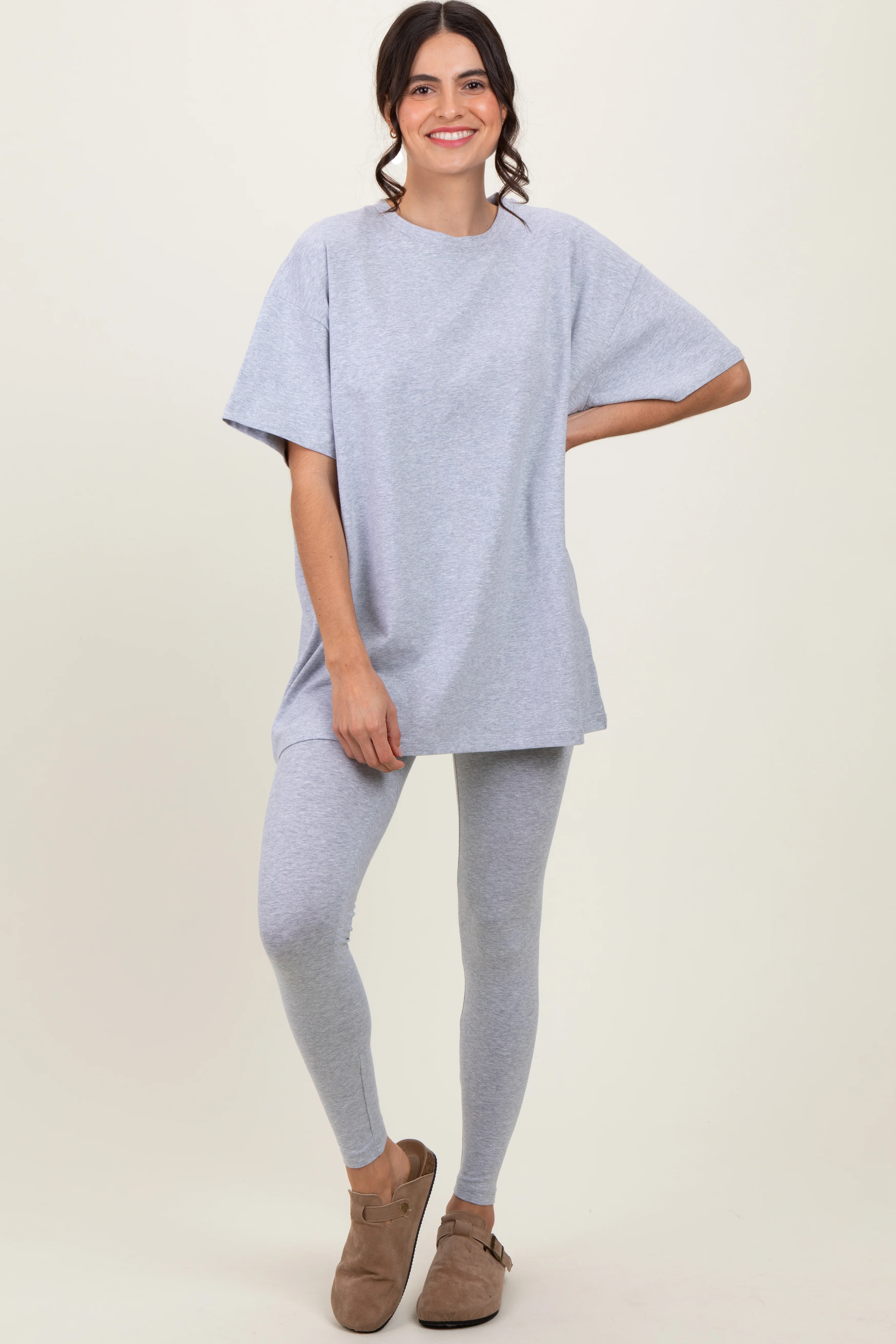 Heather Grey Oversized Crewneck Short Sleeve and Legging Set - Image 2